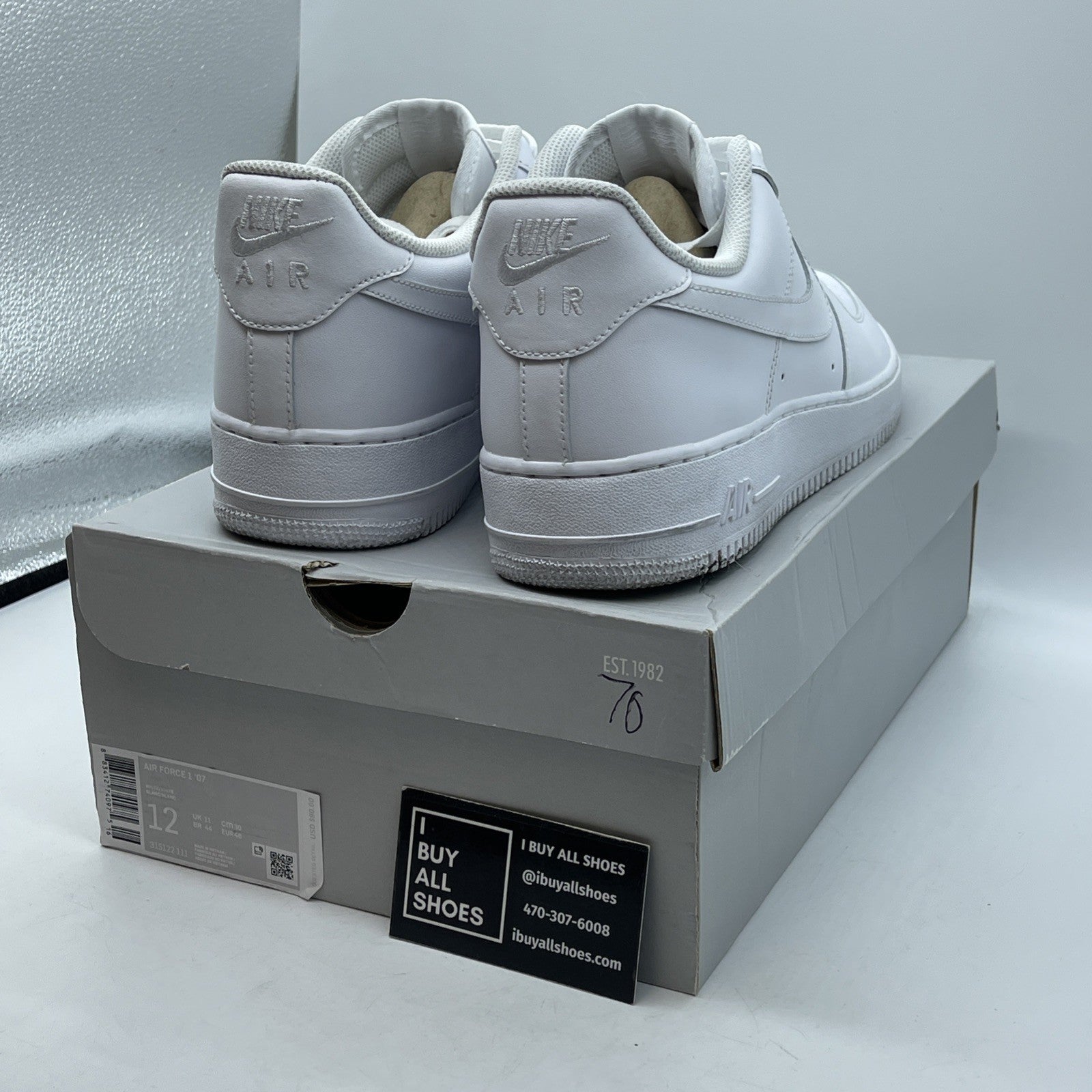 Size 12 - Nike Air Force 1 Low '07 White Leather (315122-111)