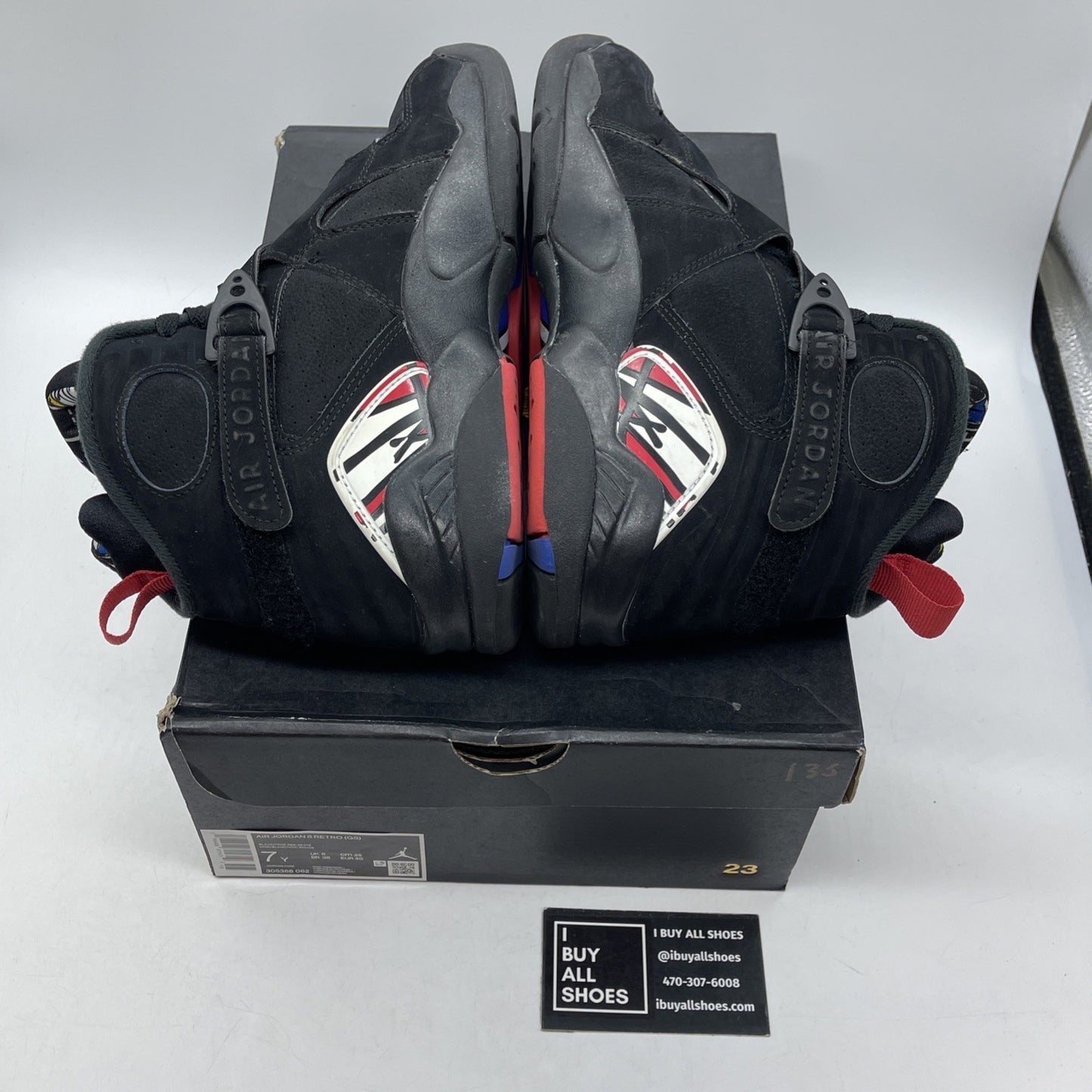 Size 7 - Jordan 8 Retro Mid Playoff Black Red Suede Leather (305368-062)