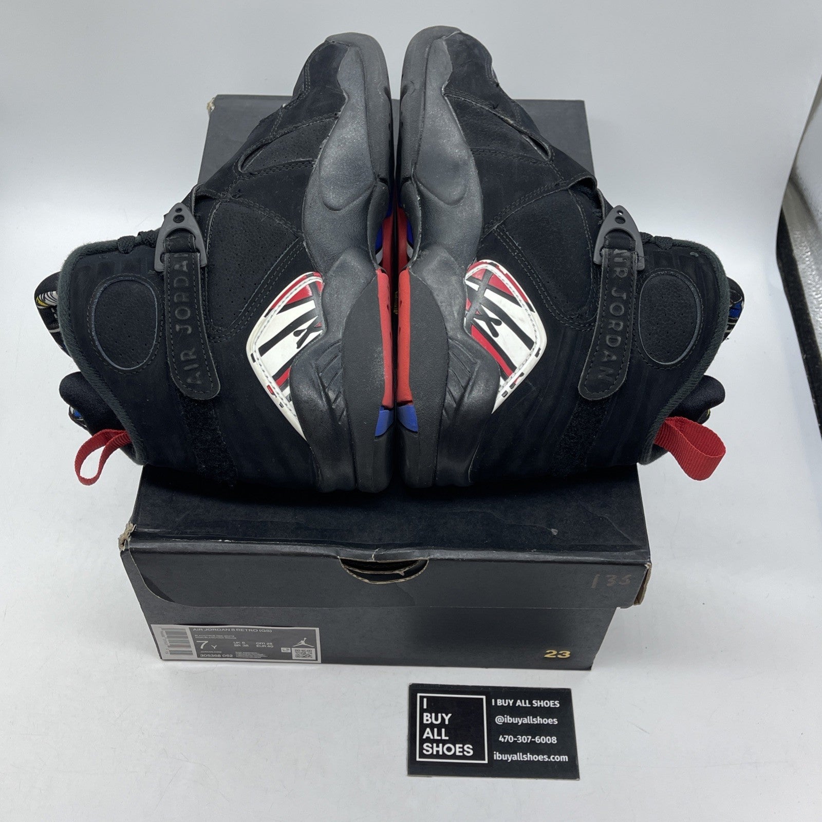 Size 7 - Jordan 8 Retro Mid Playoff Black Red Suede Leather (305368-062)