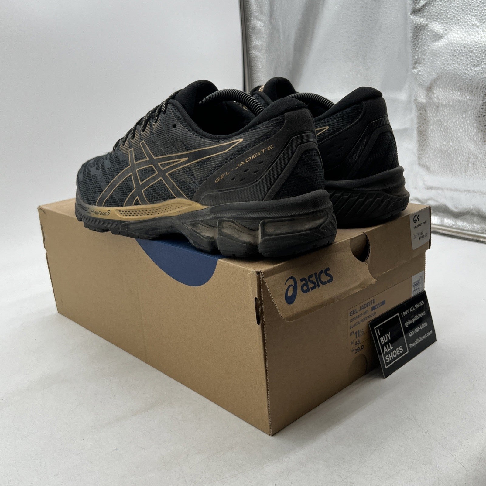 Size 11.5 - Asics Gel Jadeite Black Pure Gold (1011B401-001)