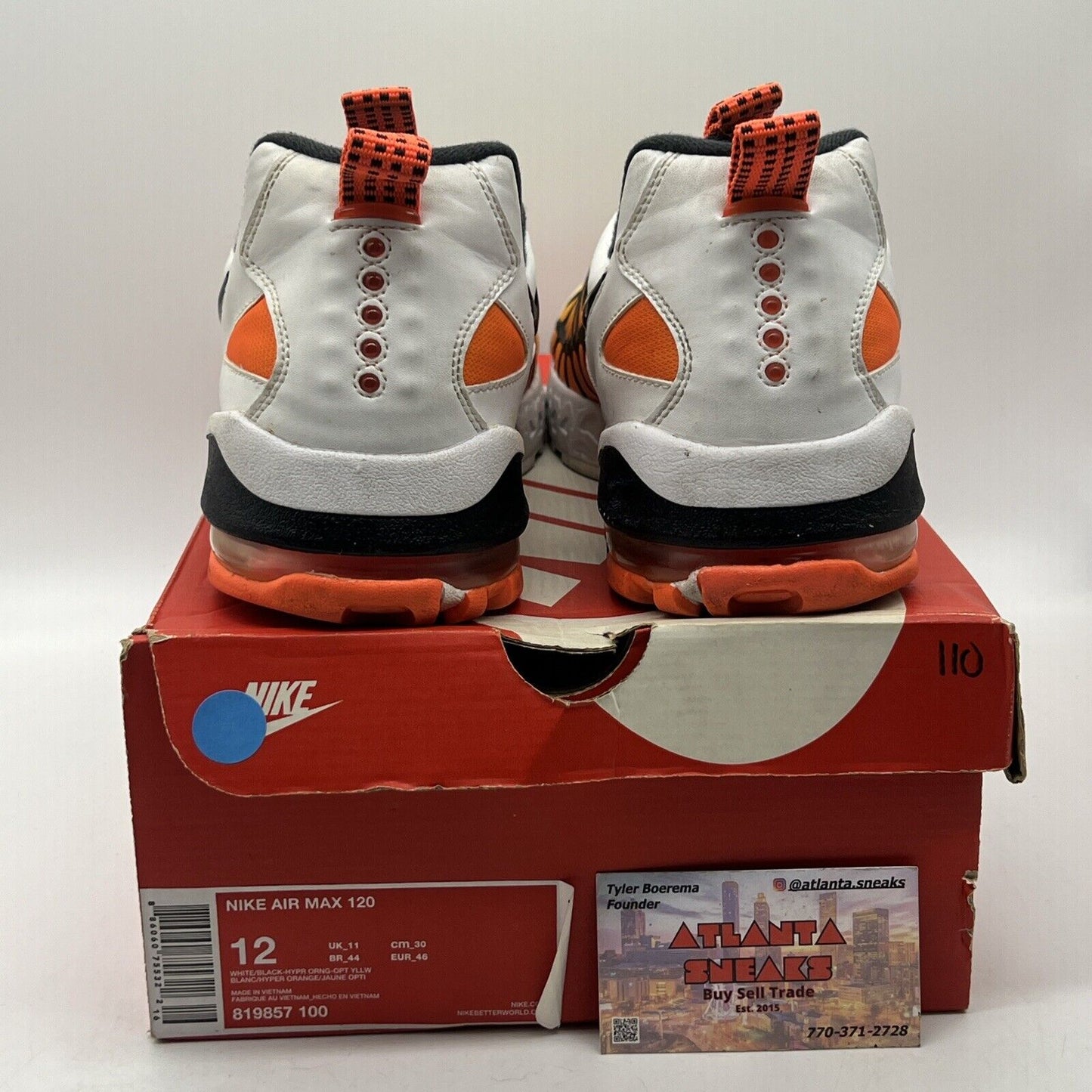 Size 12 - Nike Air Max 120 Hyper Orange White Black Yellow (819857-100)