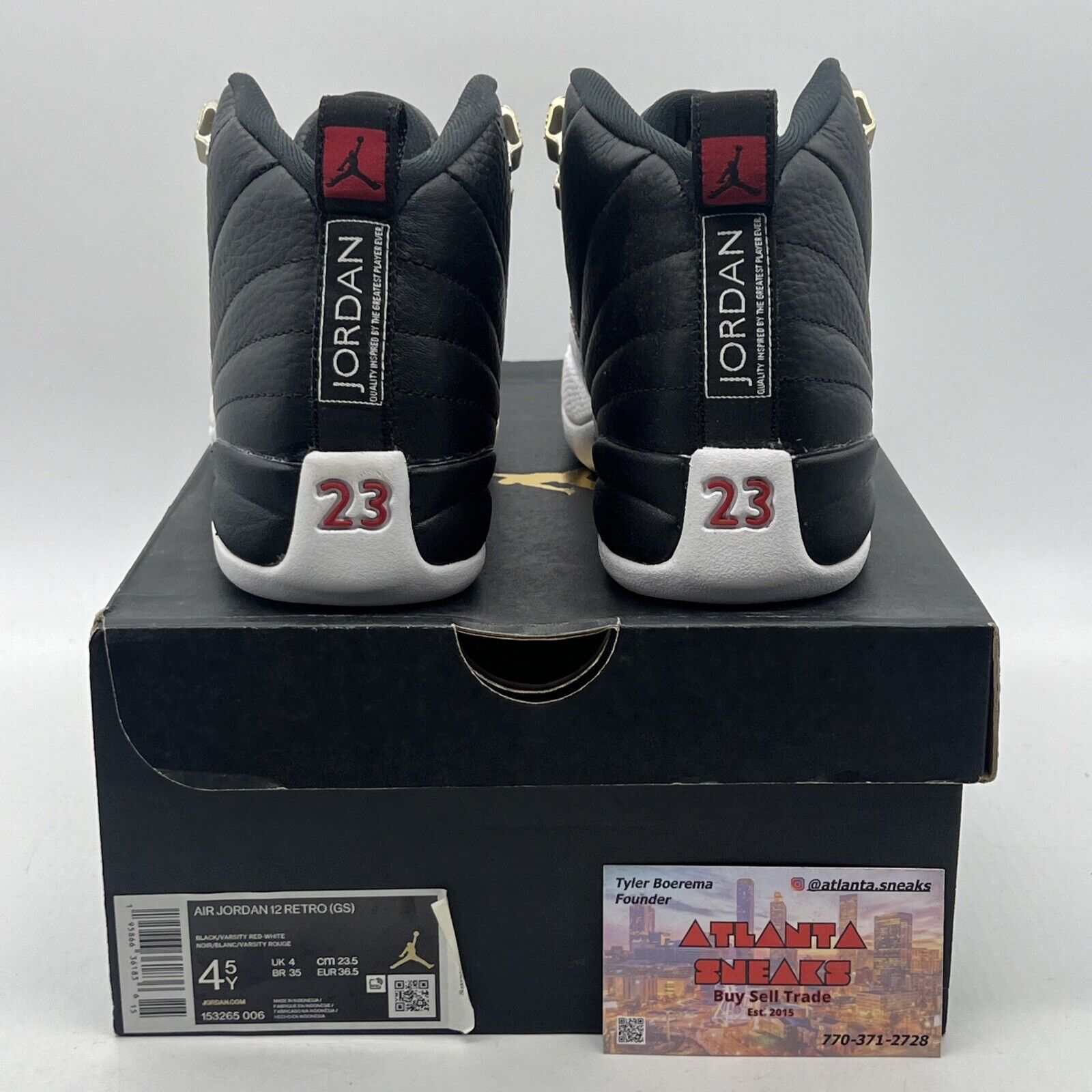 Size 4.5 - Jordan 12 Retro Mid Playoff Black White Leather (153265-006)