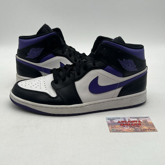 Size 12 - Air Jordan 1 Mid Dark Iris Black White Leather Purple (554724-095)