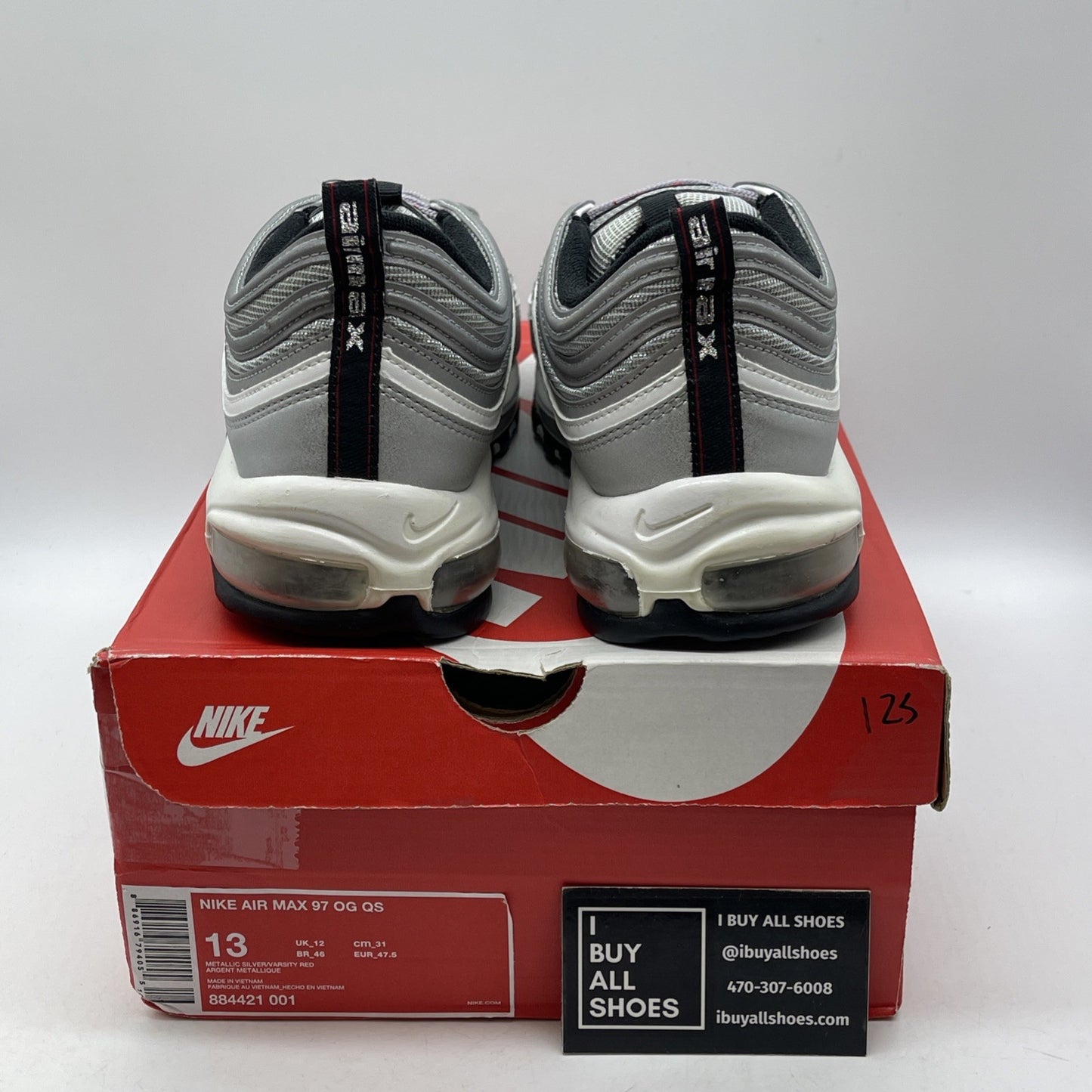Size 13 - Nike Air Max 97 OG QS 2017 Silver Bullet White Leather (884421-001)