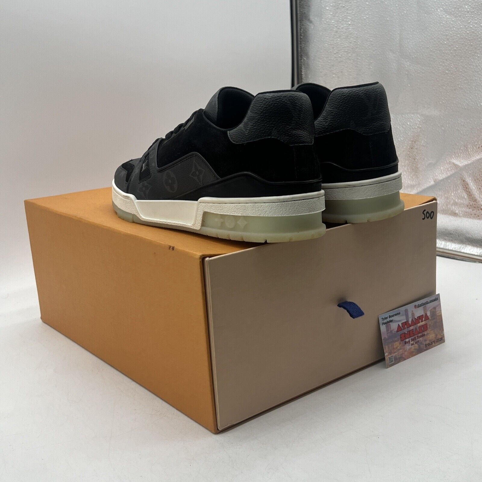 Size 9- Louis Vuitton Trainer Low Black Monogram Suede (1A8PUA)