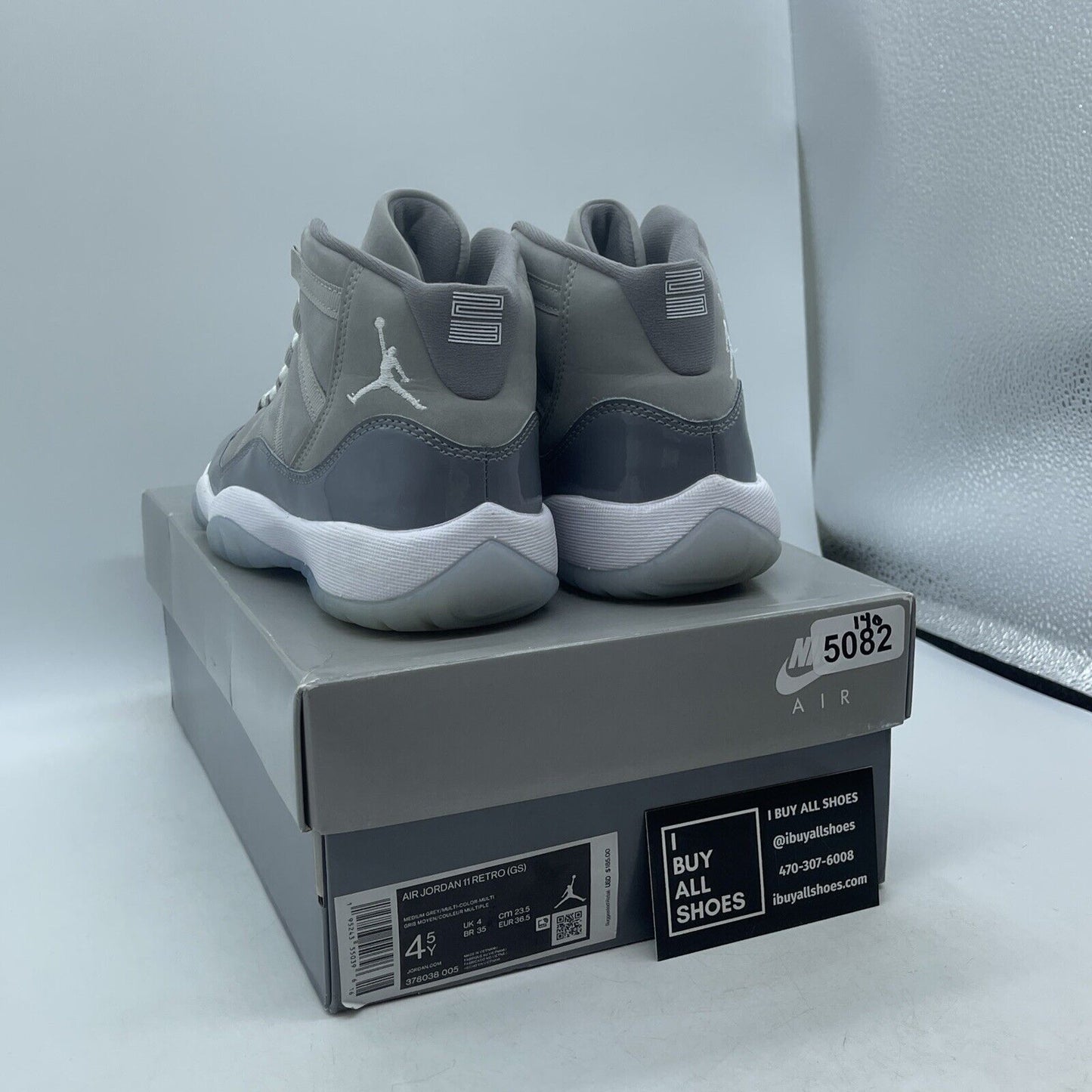 Size 4.5Y- Jordan 11 Retro High Cool Grey White Suede Leather (378038-005)