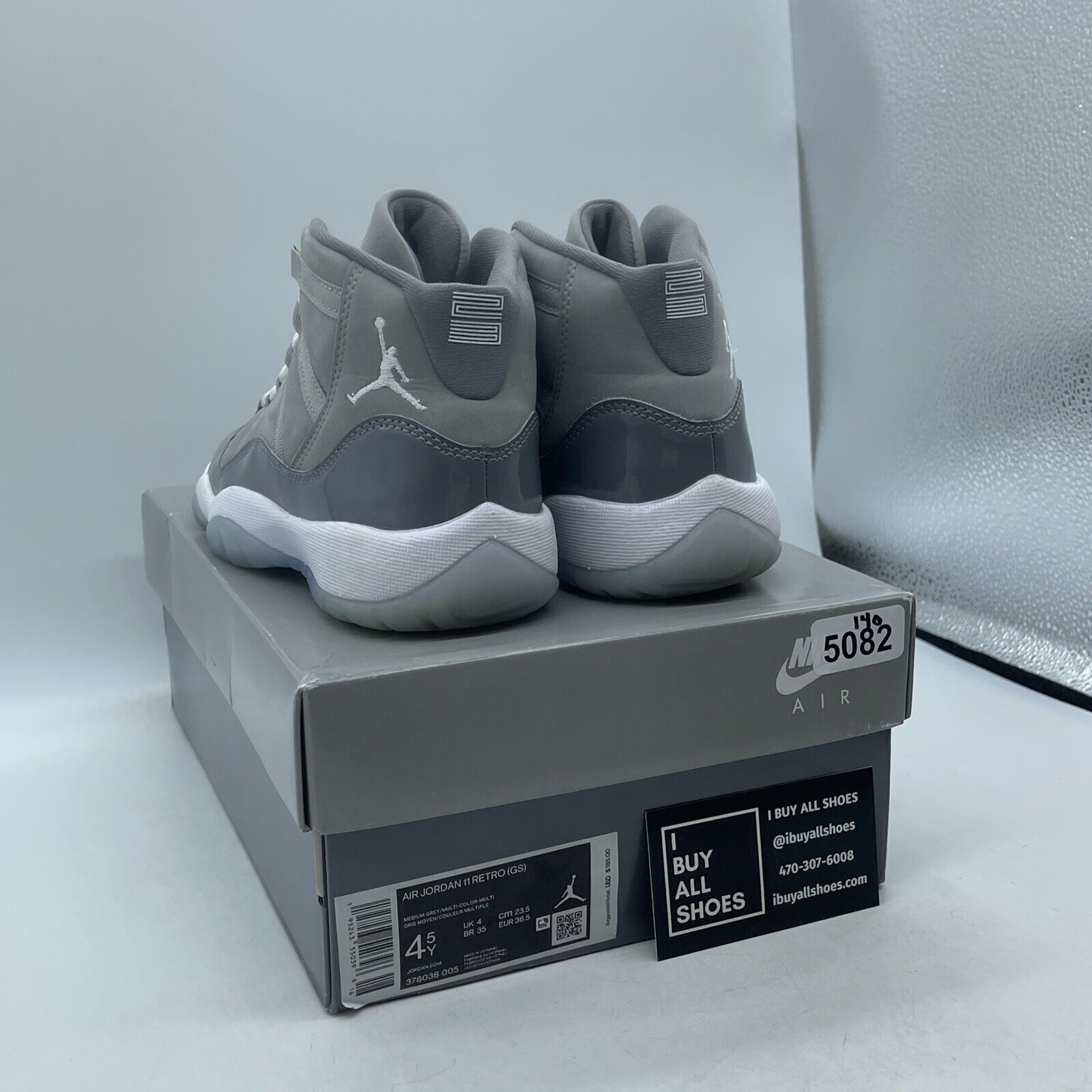 Size 4.5Y- Jordan 11 Retro High Cool Grey White Suede Leather (378038-005)