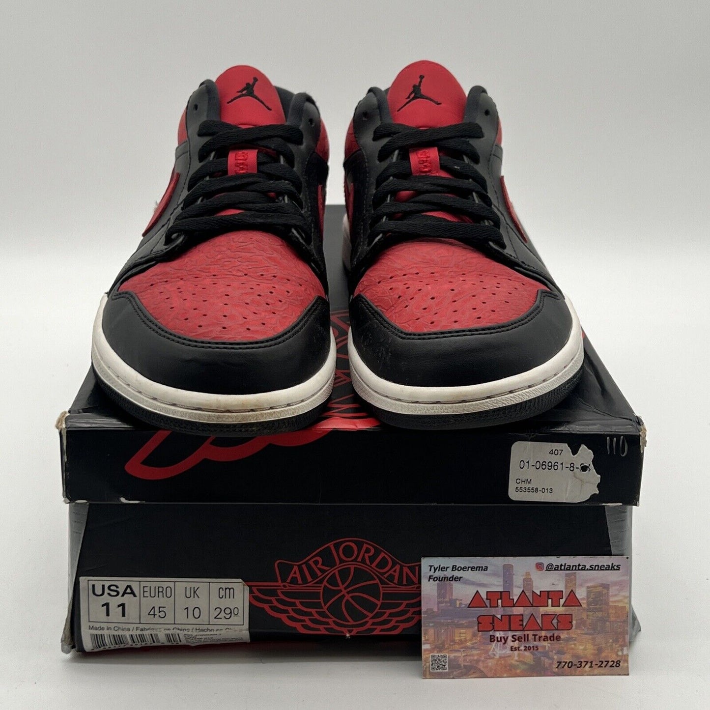 Size 11 - Air Jordan 1 Retro Low Bred Black Red White Leather (553558-013)