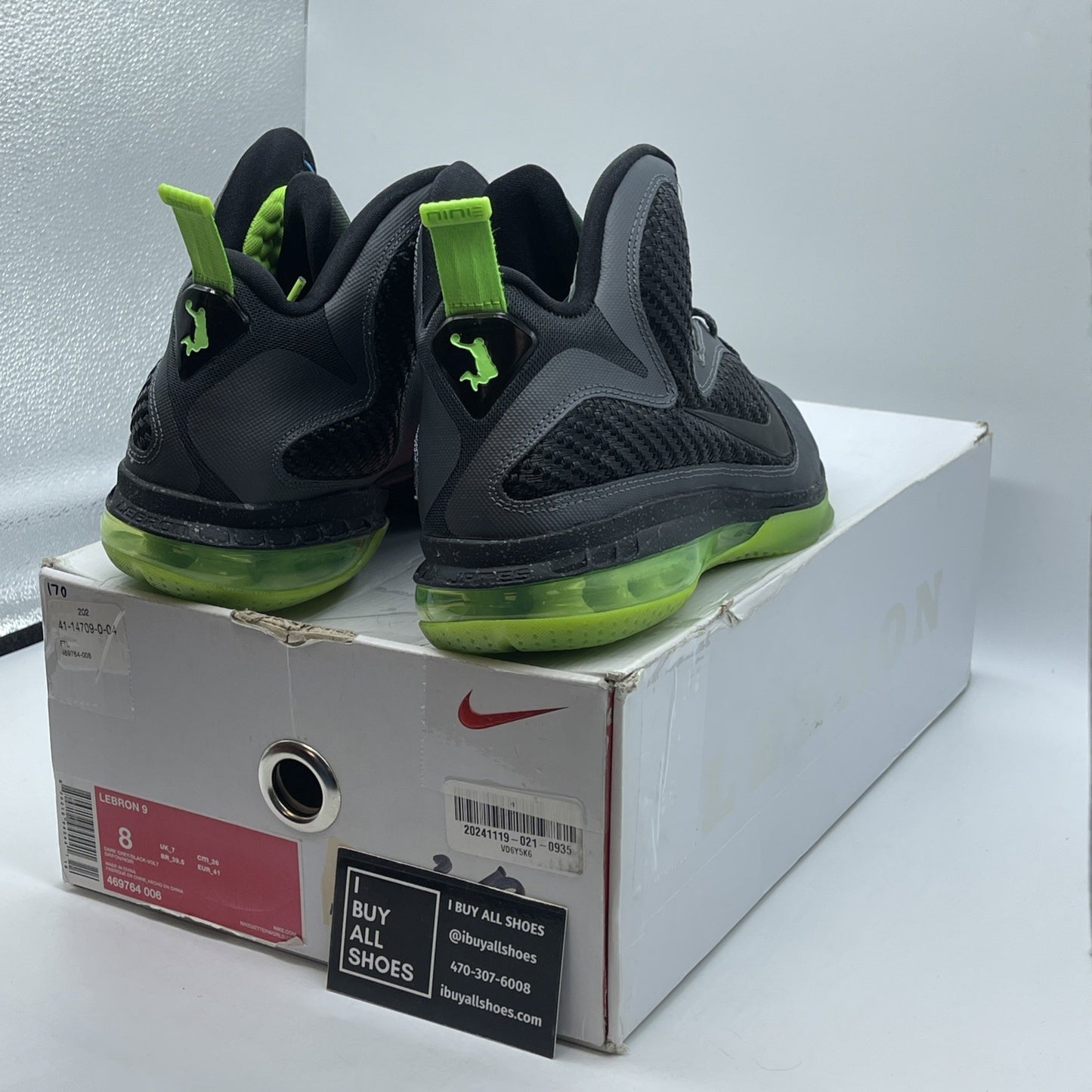Size 8 - Nike LeBron 9 Dunkman Grey Green Leather (469764-006)