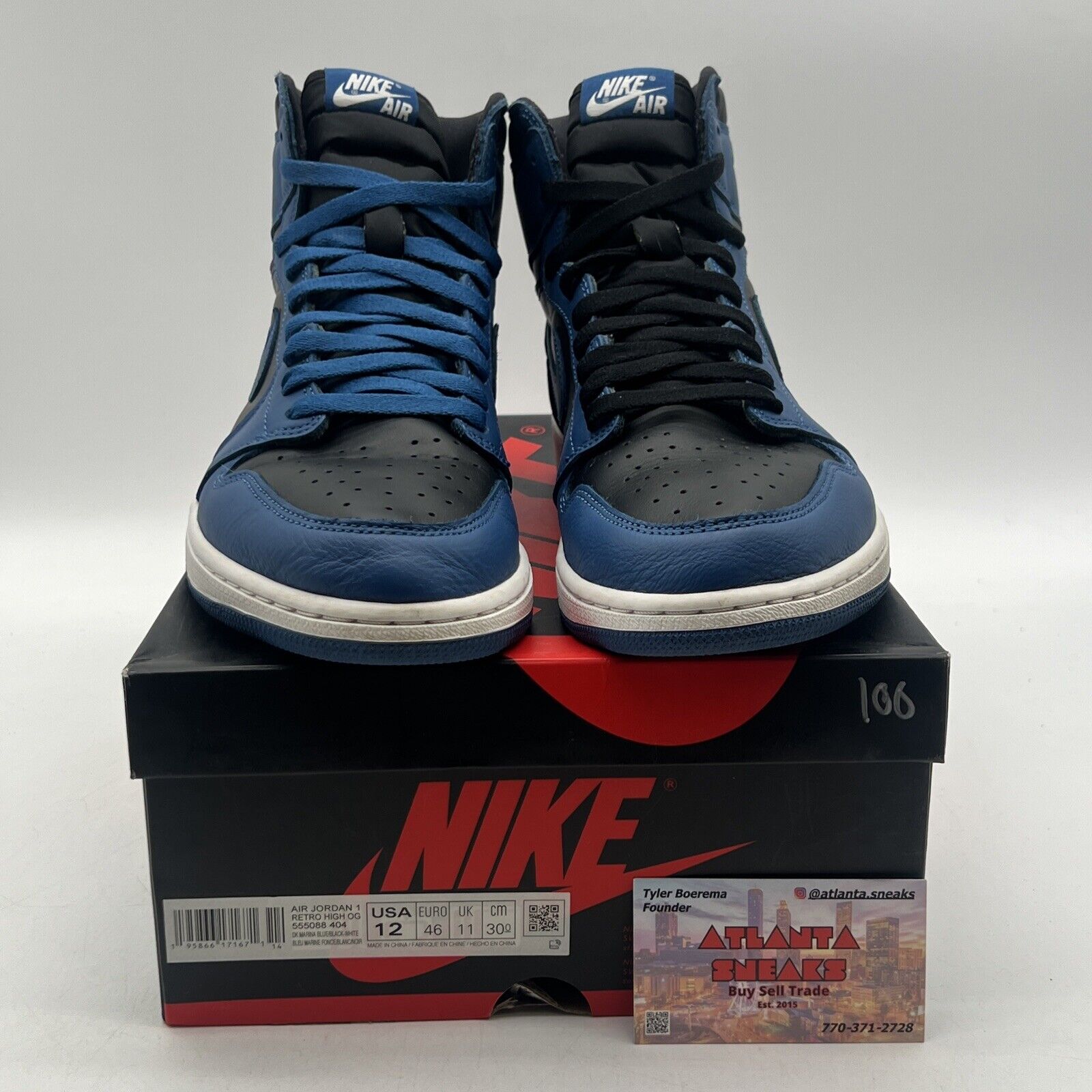 Size 12 - Jordan 1 Retro OG High Dark Marina Blue Black White (555088-404)