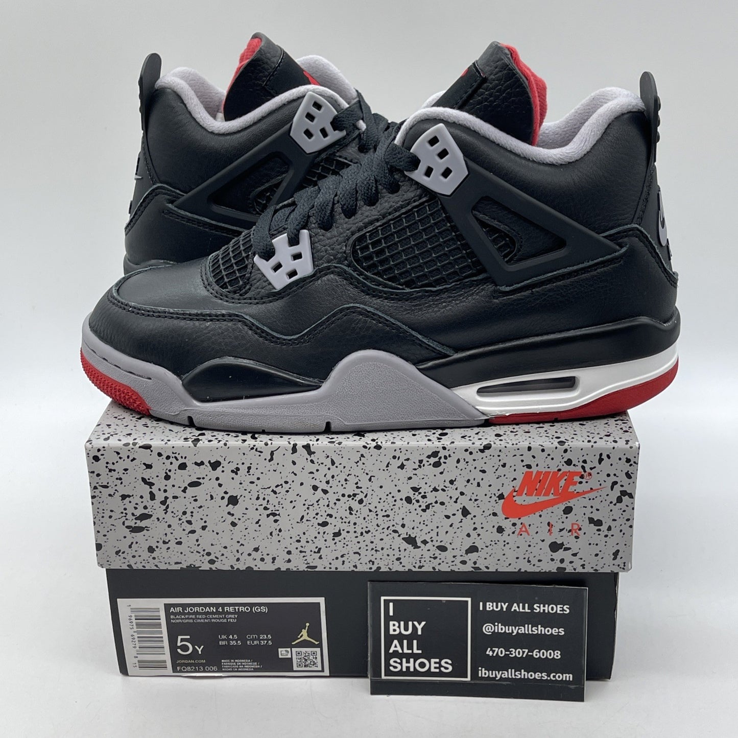 Size 5Y - Air Jordan 4 Retro Bred Reimagined Black Red Leather (FQ8213-006)