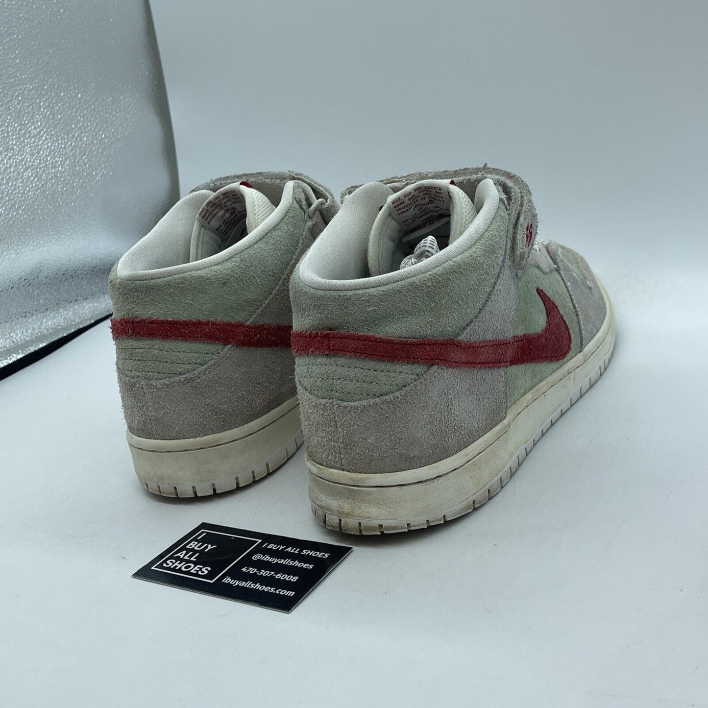 Size 12 - Nike SB Dunk Mid White Widow Red Grey Suede (AQ2207-163)