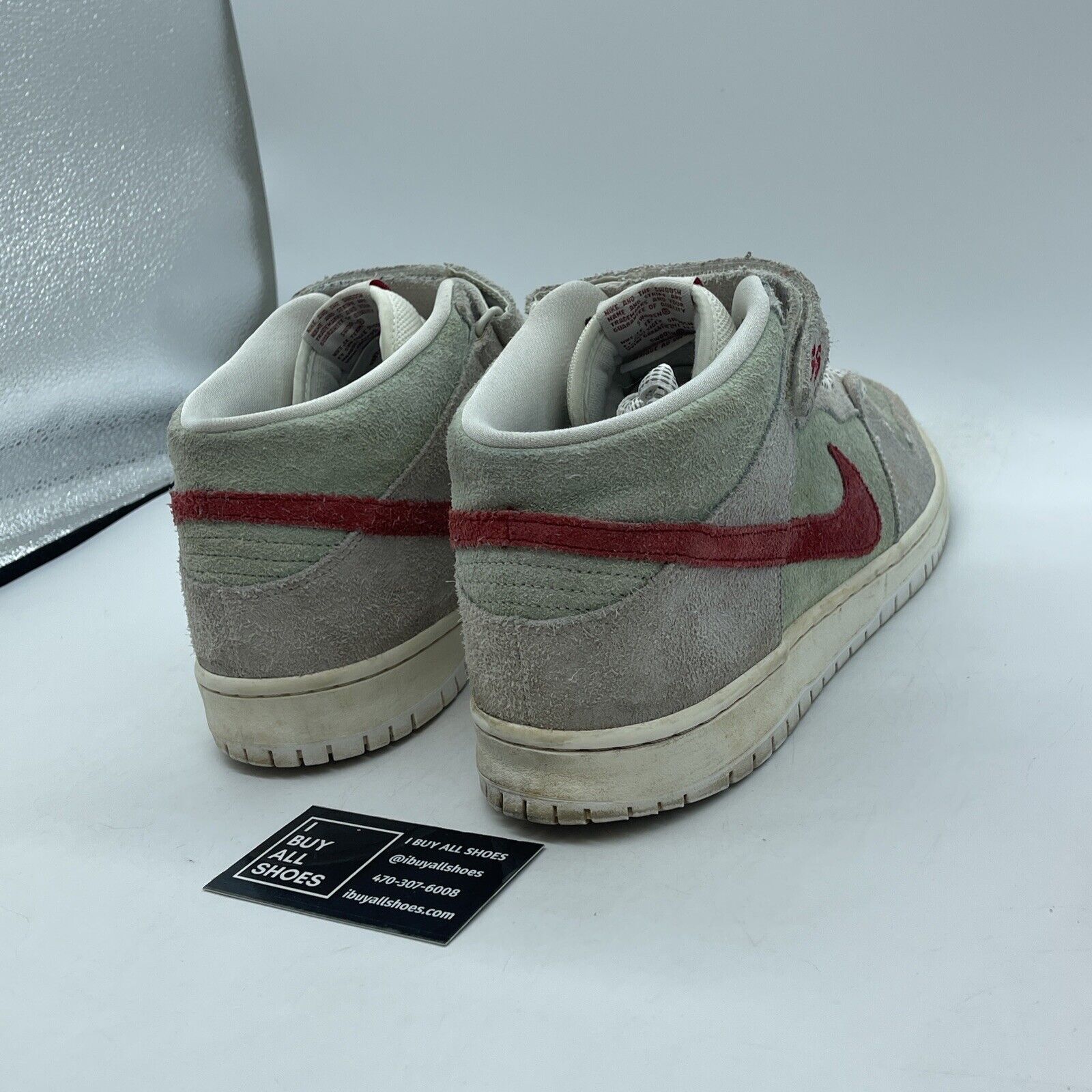 Size 12 - Nike SB Dunk Mid White Widow Red Grey Suede (AQ2207-163)