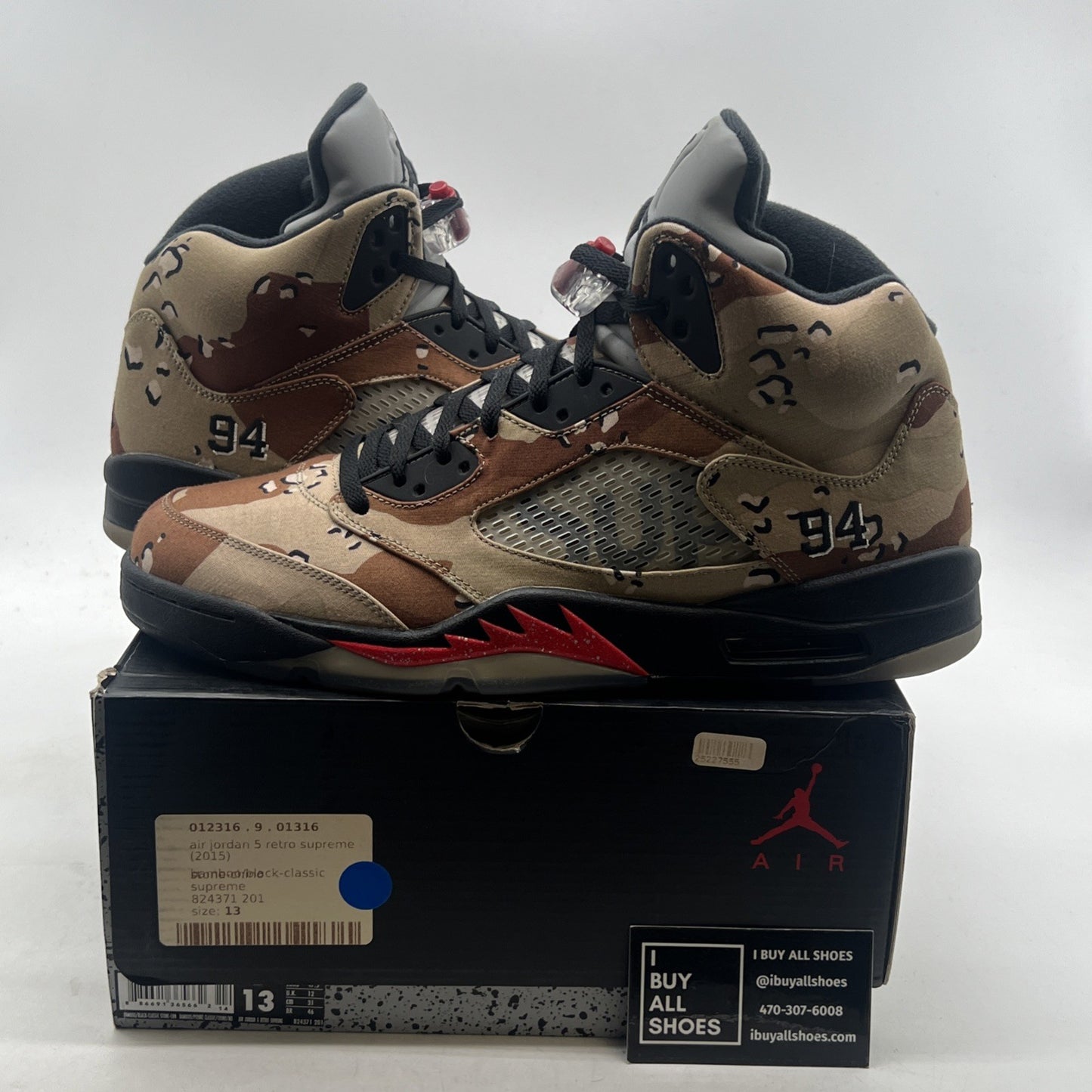Size 13 - Supreme x Air Jordan 5 Retro Desert Camo (824371-201)