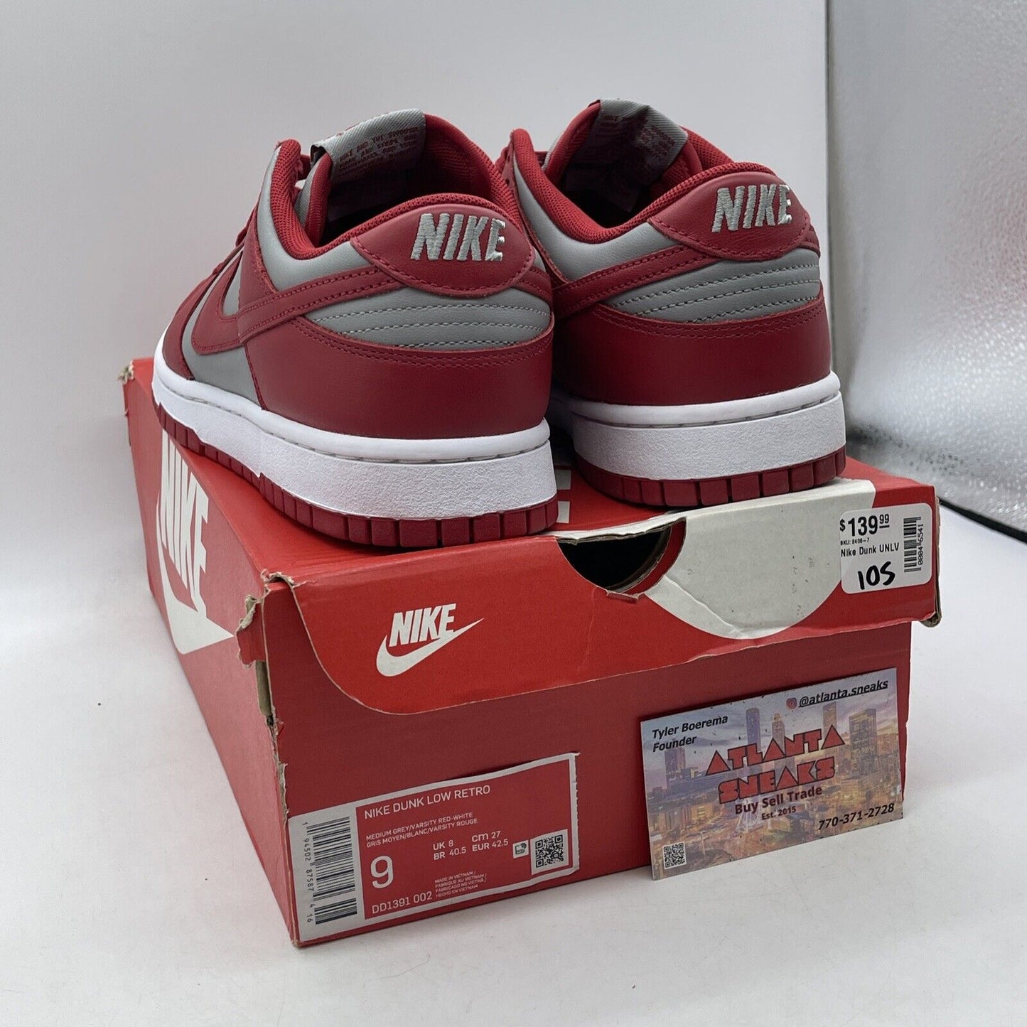 Size 9 - Nike Dunk Low SP UNLV 2021 Grey Red White Leather (DD1391-002)