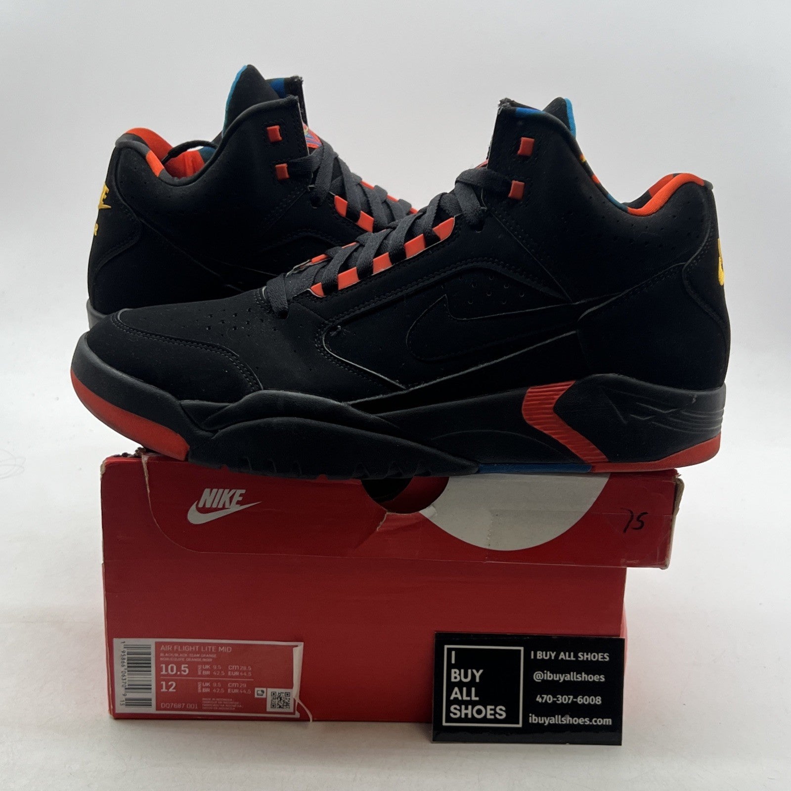 Size 10.5 - Nike Air Flight Lite Mid Black Team Orange (DQ7687-001)