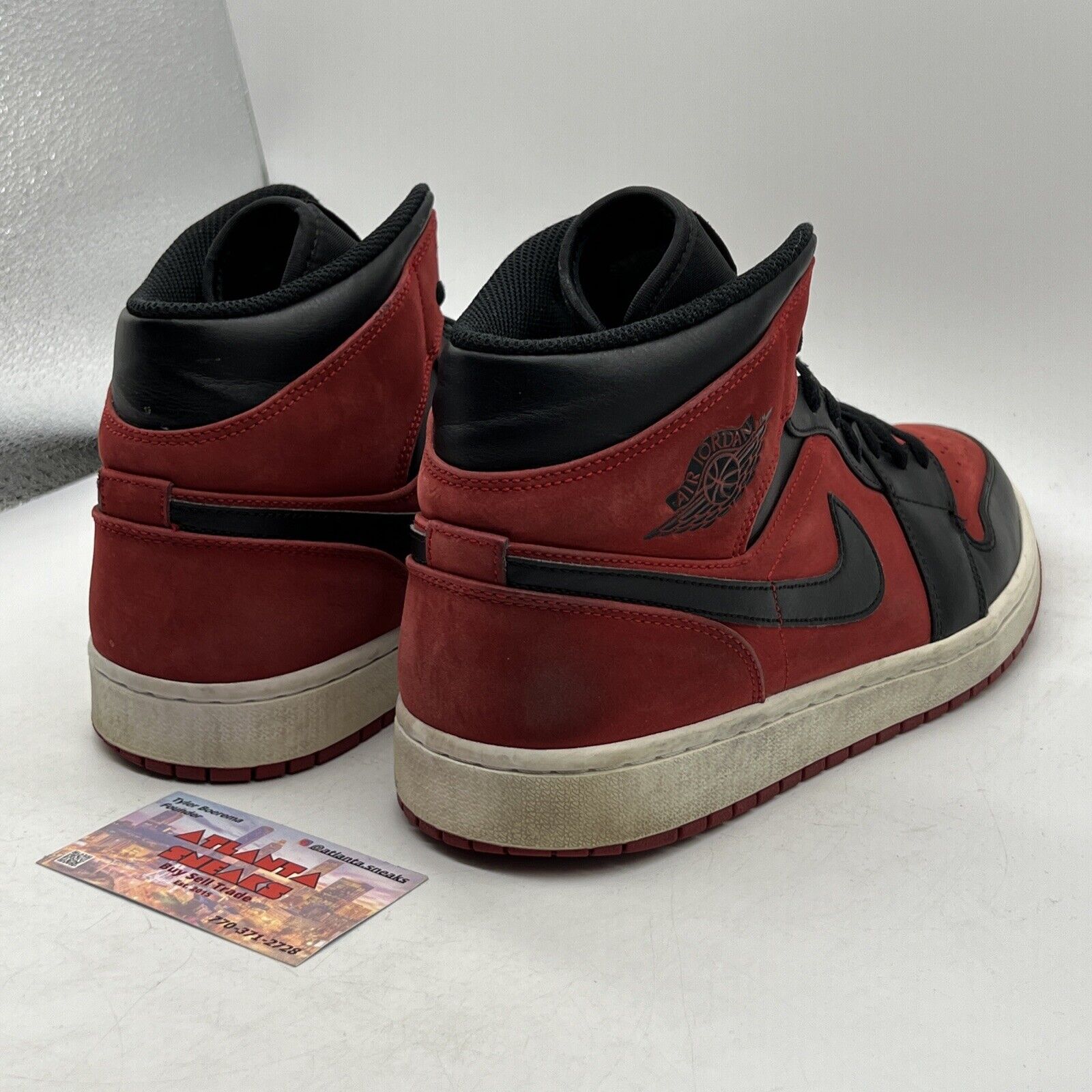Size 12 - Air Jordan 1 Mid Reverse Banned Black Red Suede Leather (554724-610)