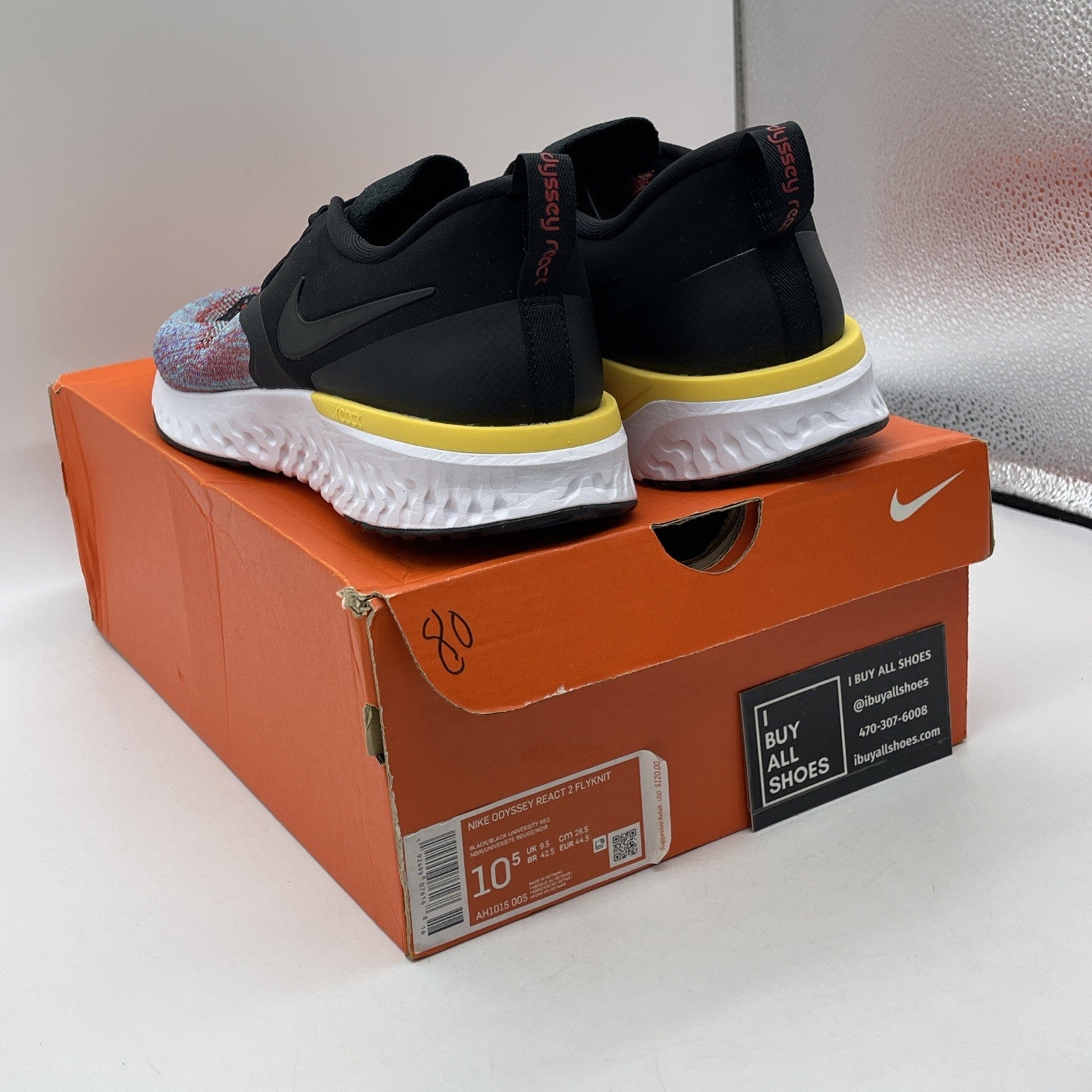 Size 10.5 - Nike Odyssey React Flyknit 2 Black Multi Blue Suede (AH1015-005)