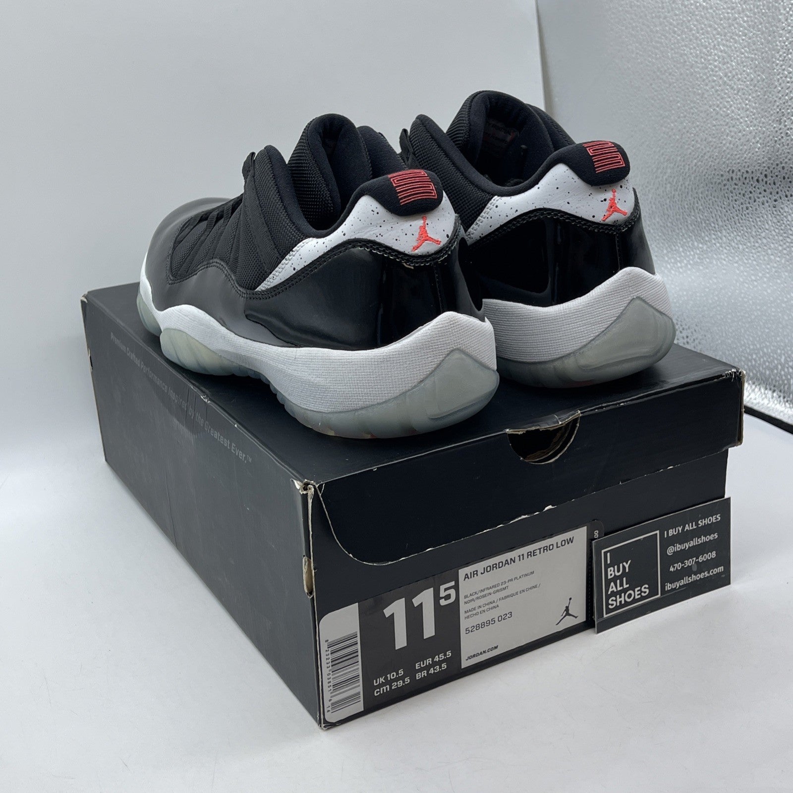 Size 11.5 - Air Jordan 11 Retro Low Infrared 23 Black Grey Leather (528895-023)