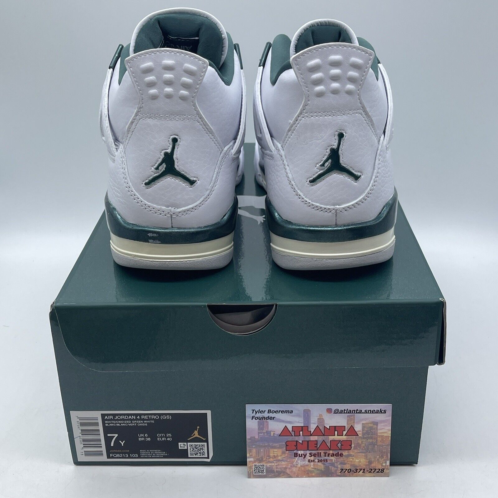 Size 7Y - Jordan 4 Retro White/Oxidized Green-White Leather (FQ8213 103)