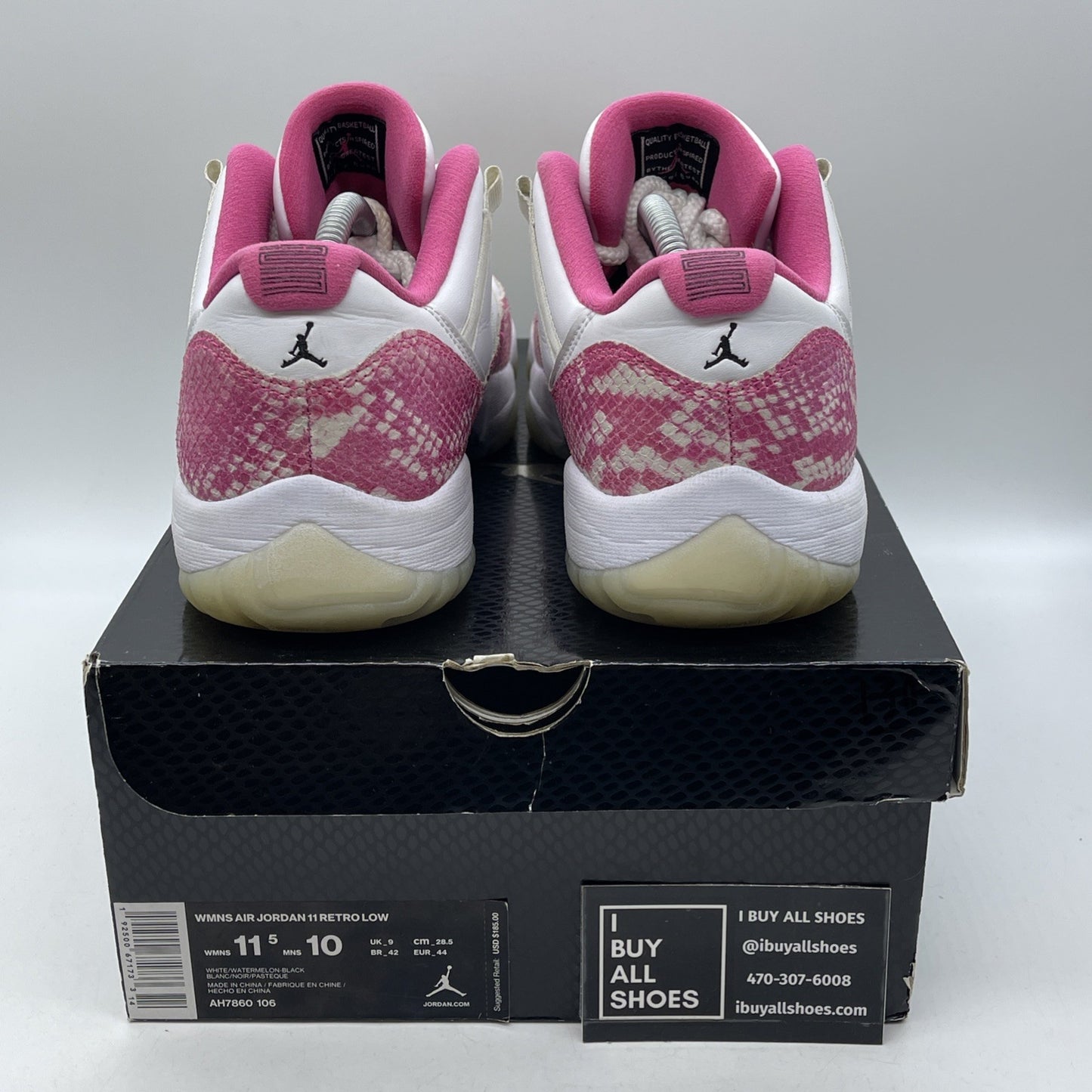 Size 11.5W - Air Jordan 11 Retro Low Pink Snakeskin White Leather (AH7860-106)