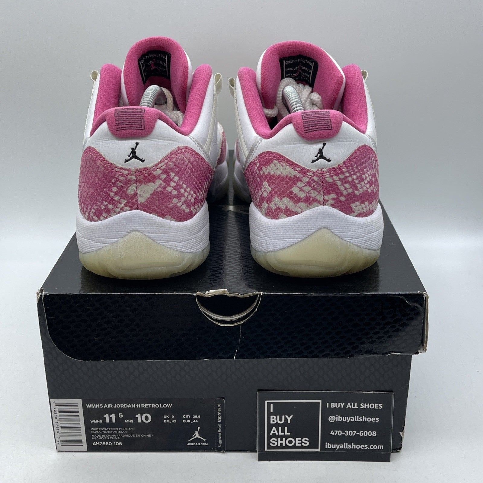 Size 11.5W - Air Jordan 11 Retro Low Pink Snakeskin White Leather (AH7860-106)