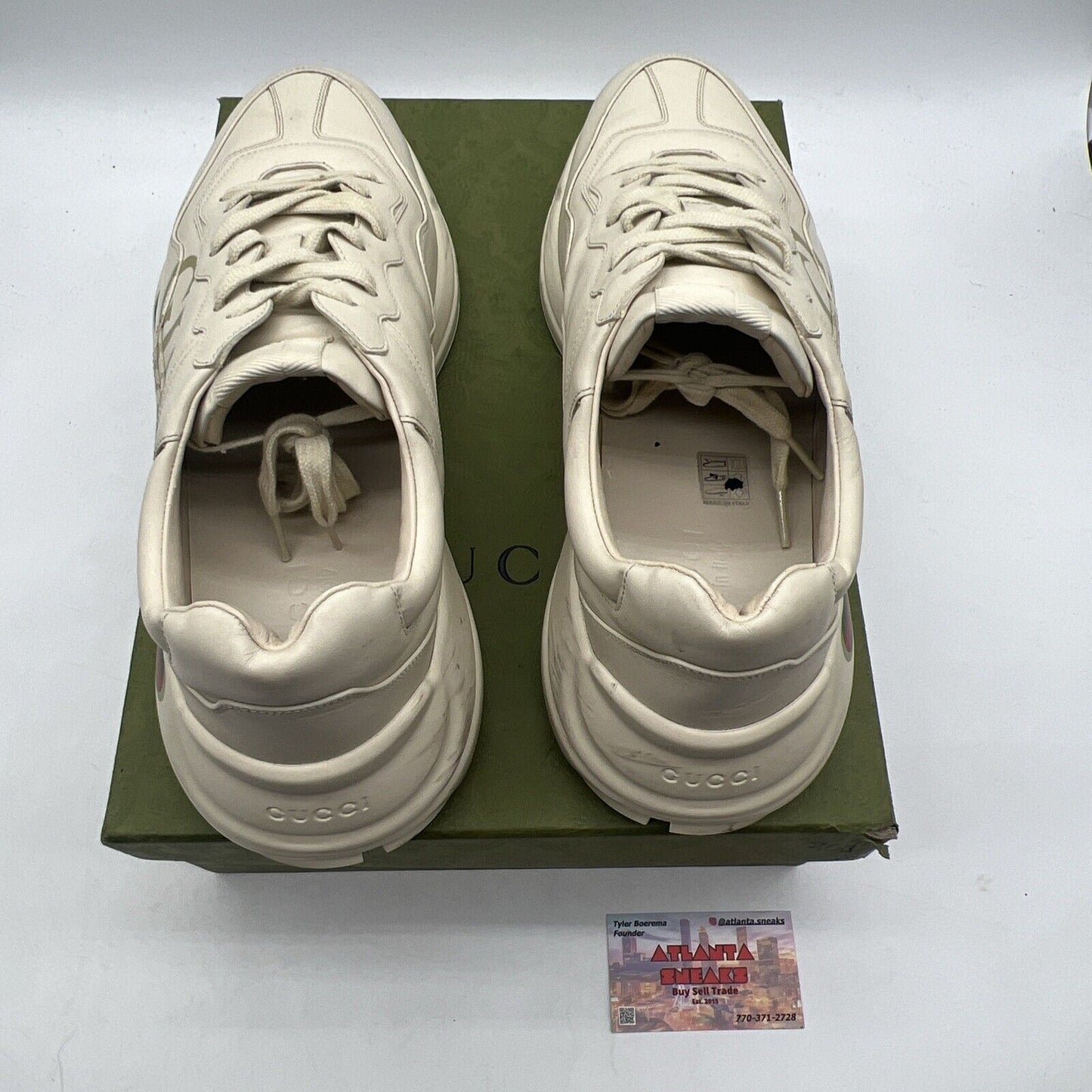 Size 12.5 - GUCCI Calfskin Logo Men’s Rhyton Sneakers Ivory