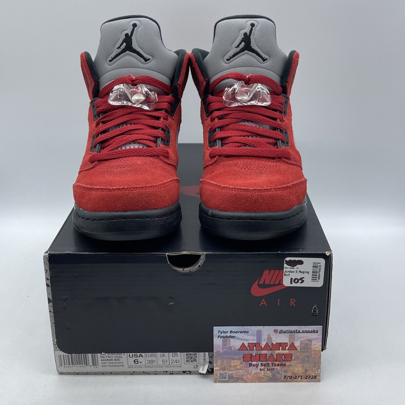 Size 6Y - Jordan 5 Retro Mid Raging Bull Black Silver Red Suede (440888-600)