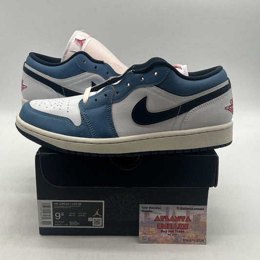 Size 9.5  - Nike Air Jordan 1 Low SE Shoes White Armory Navy (HM3711-144)