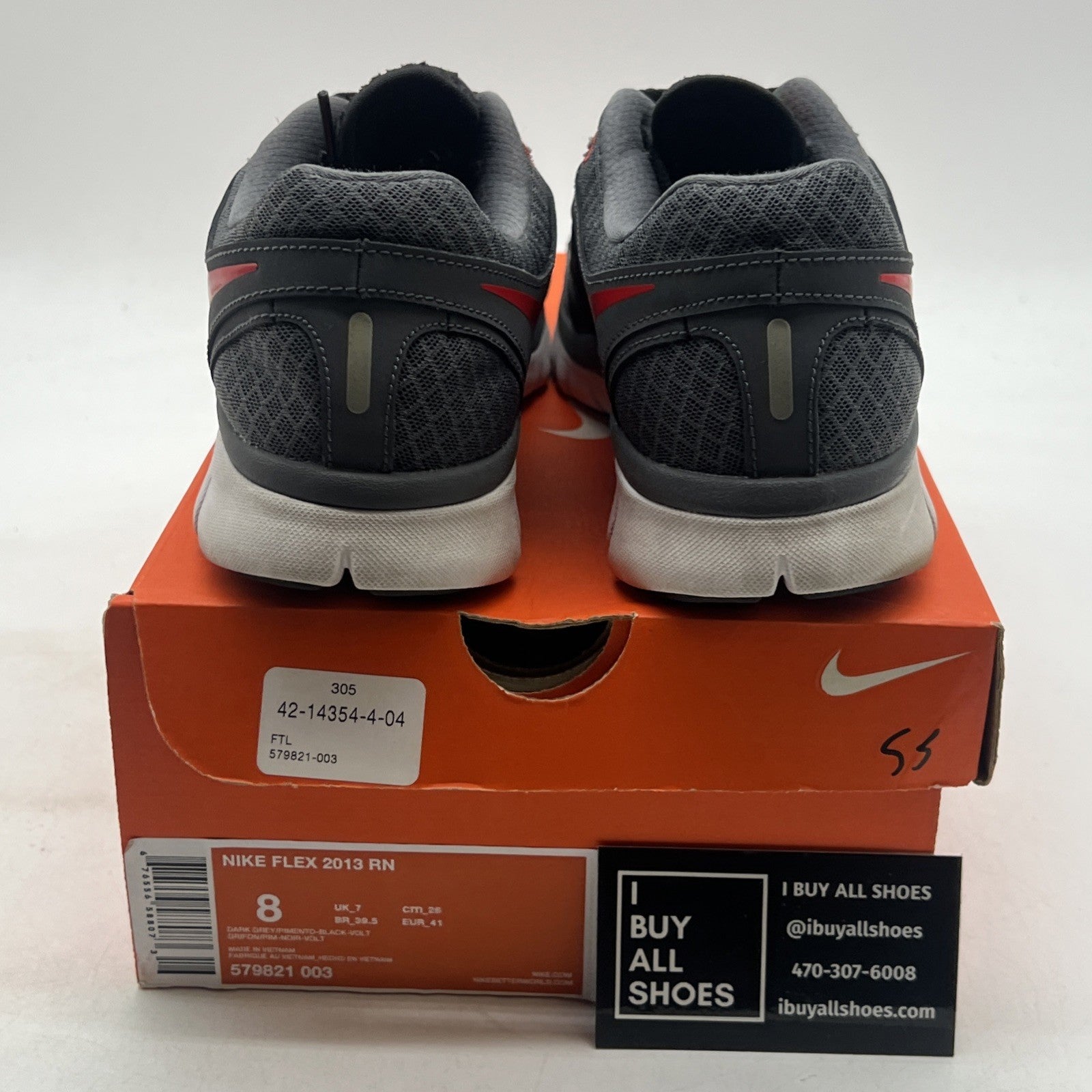 Size 8 - Nike Flex 2013 Run Gray & Red Running Shoes Sneakers Men's (579821-003)