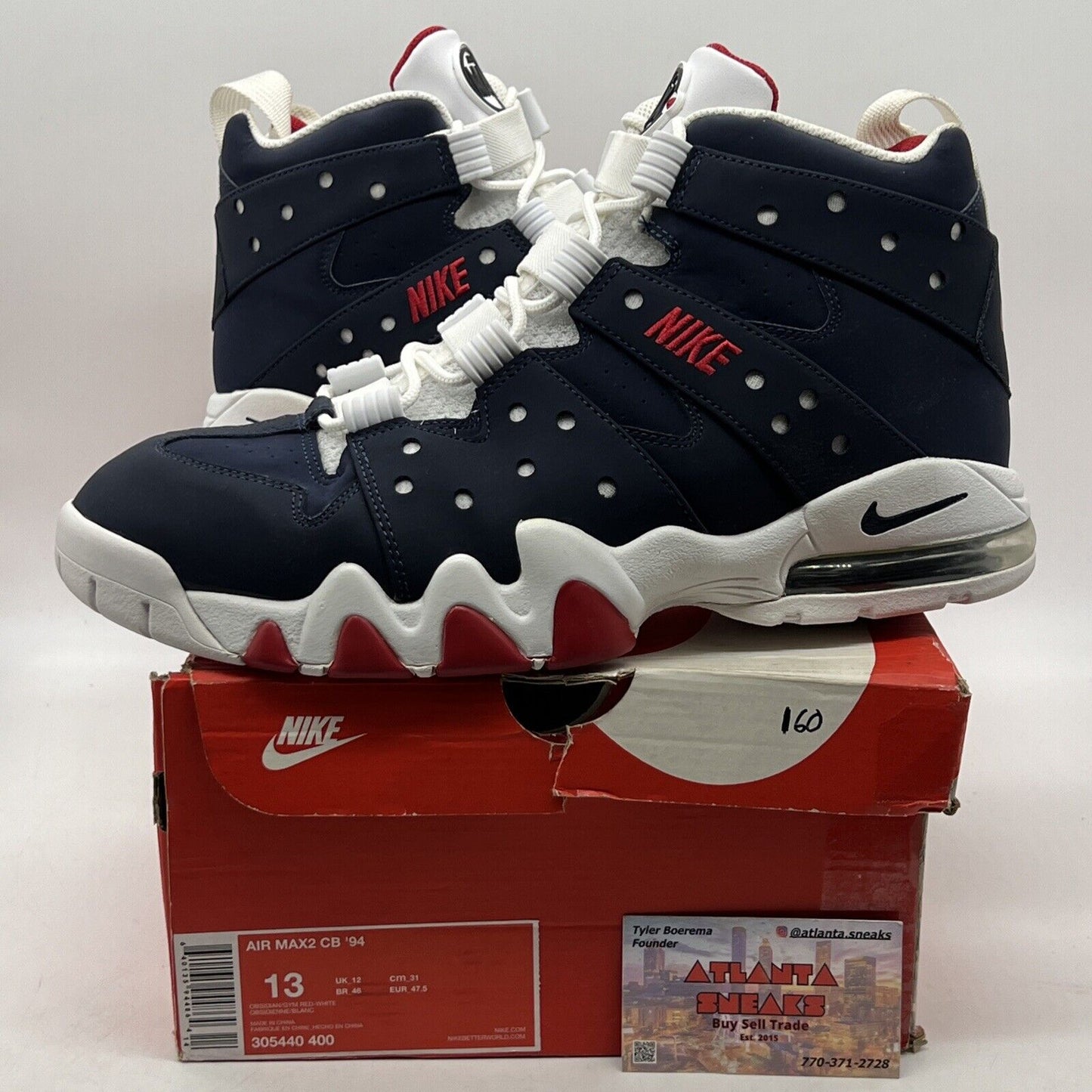 Size 13 - Nike Air Max 2 CB 94 Obsidian White Navy Red Suede (305440-400)