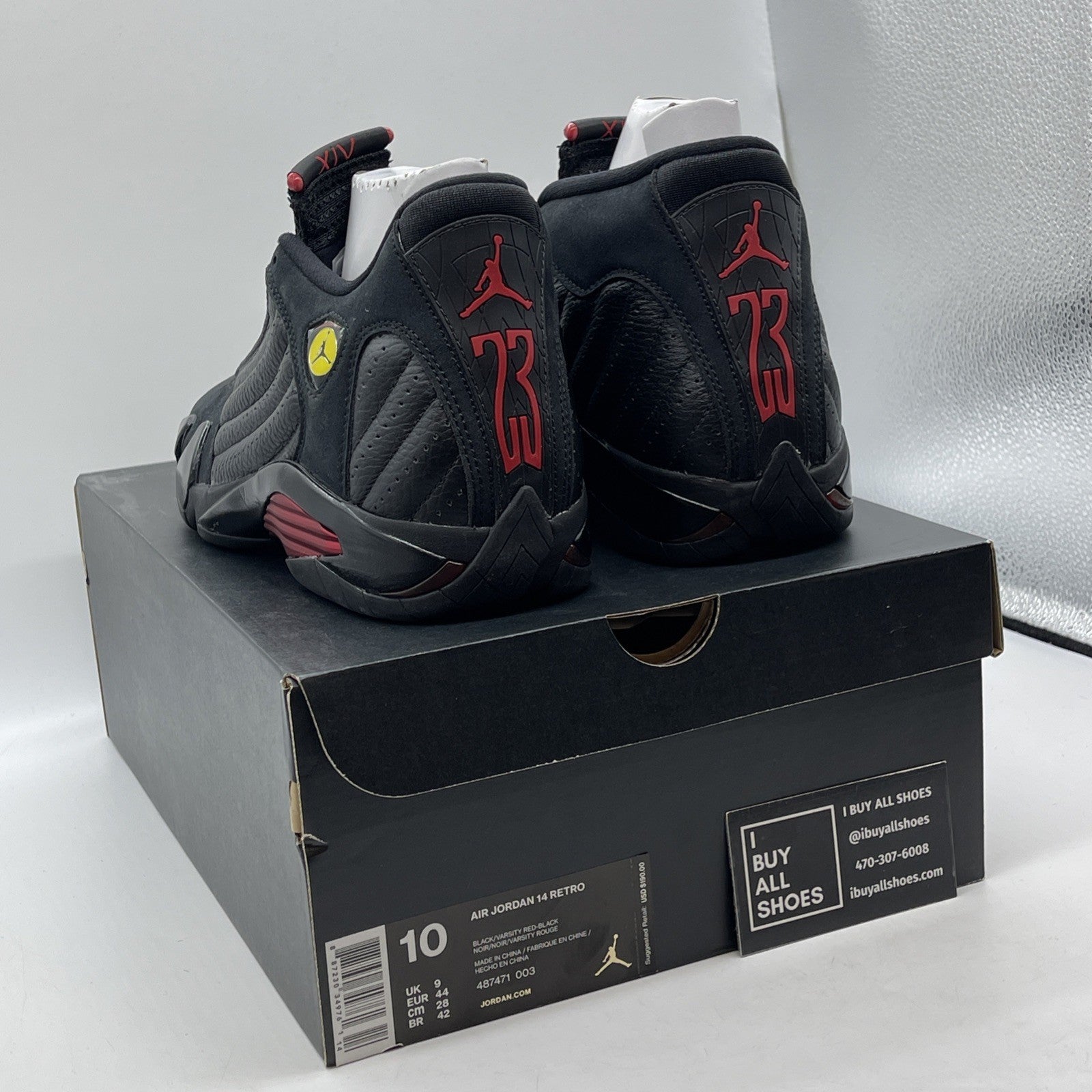 Size 10 - Air Jordan 14 Retro 2018 Last Shot Black Suede Leather  (487471-003)