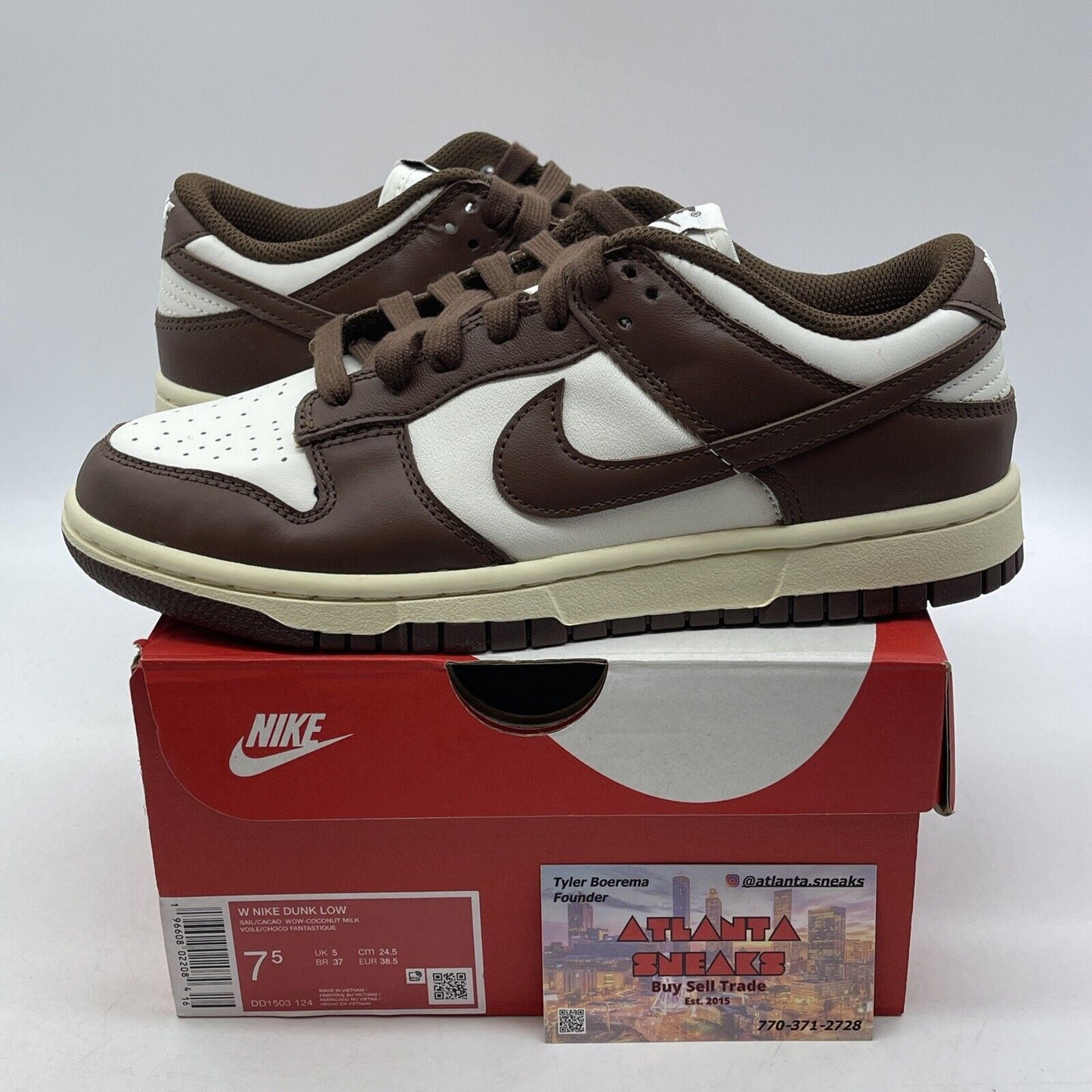 Size 7.5W - Nike Dunk Low Cacao Wow Brown White Leather (DD1503-124)