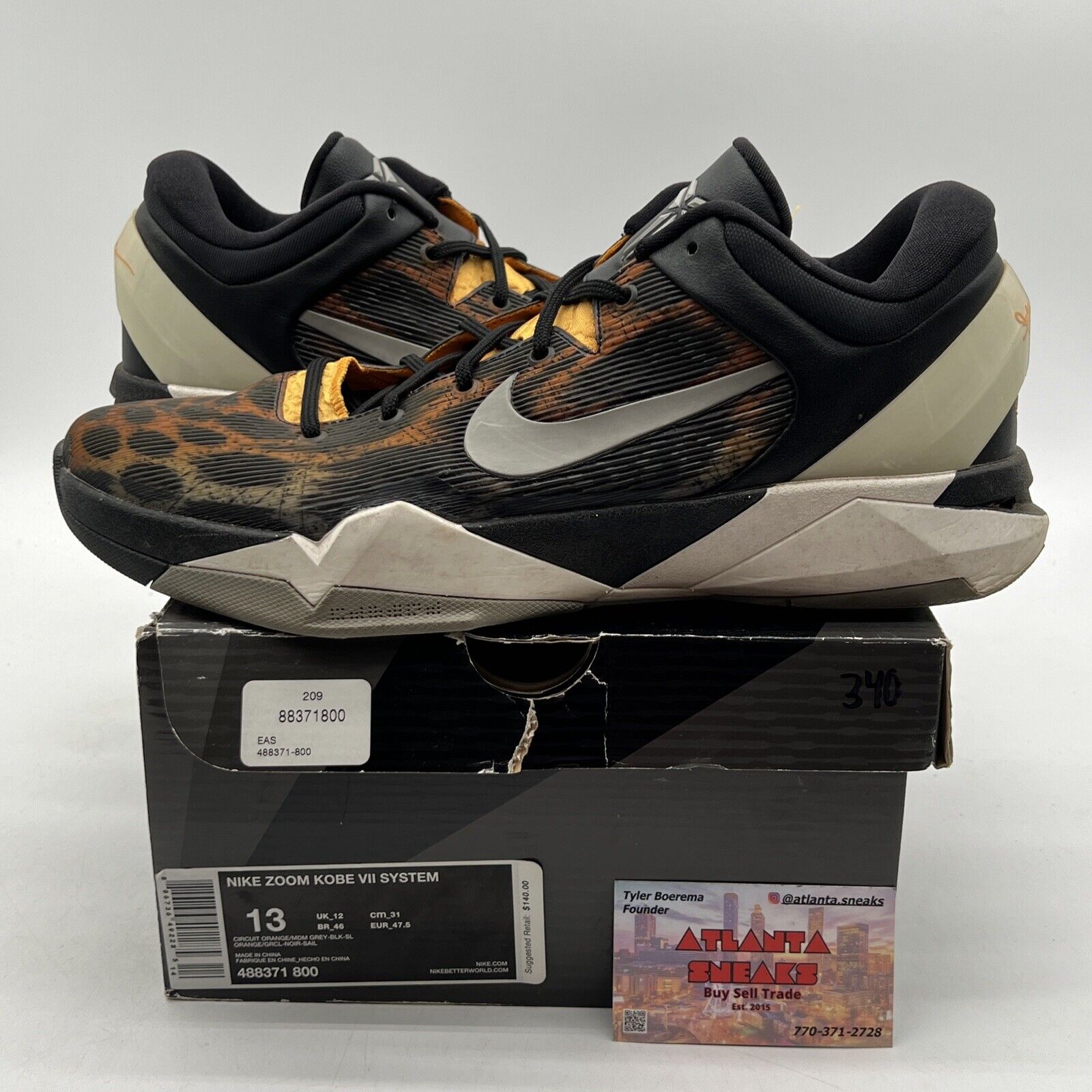 Size 13 - Nike Zoom Kobe 7 System Cheetah Black Yellow White (488371-800)