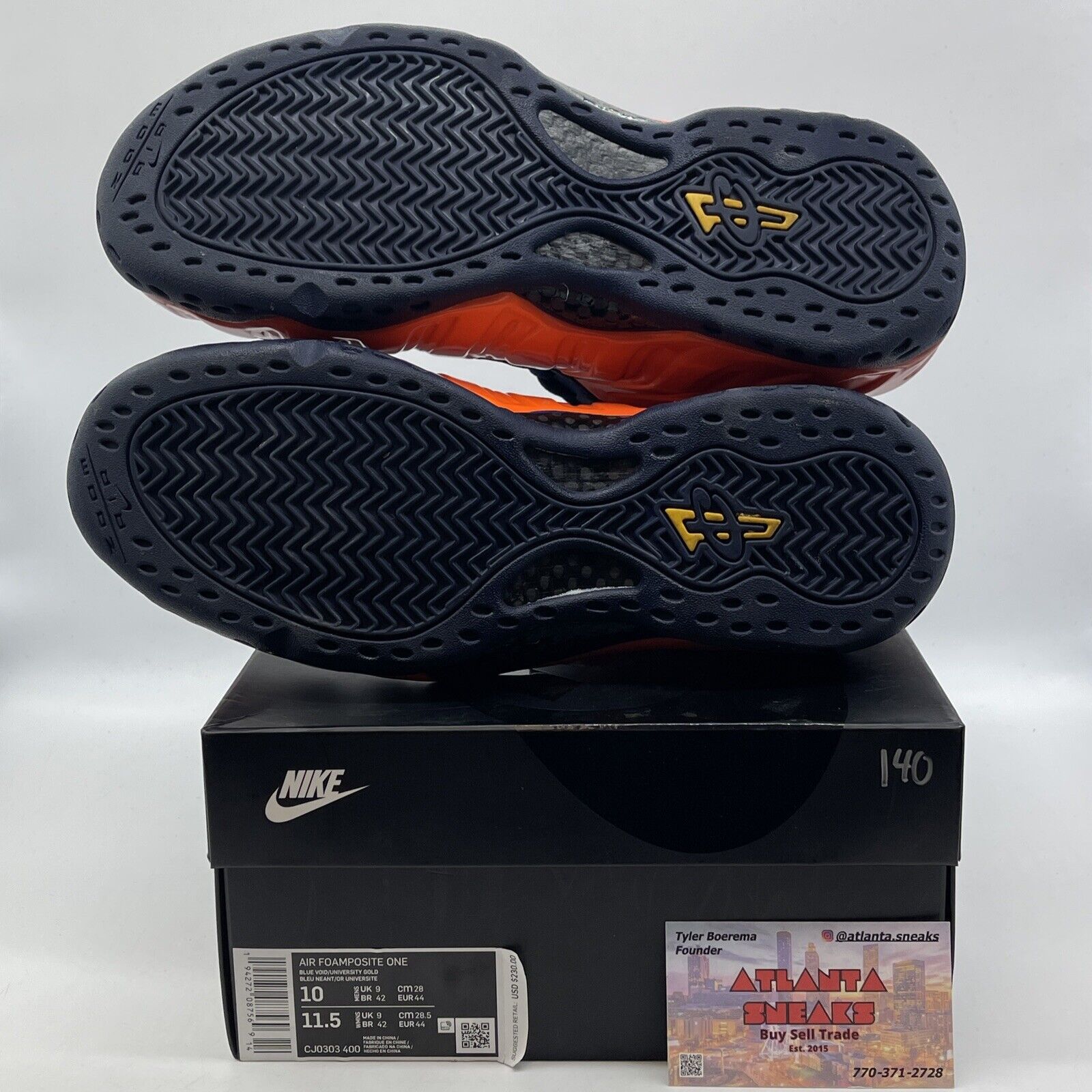 Size 10 - Nike Air Foamposite One Rugged Orange Navy Gold (Cj0303 400)