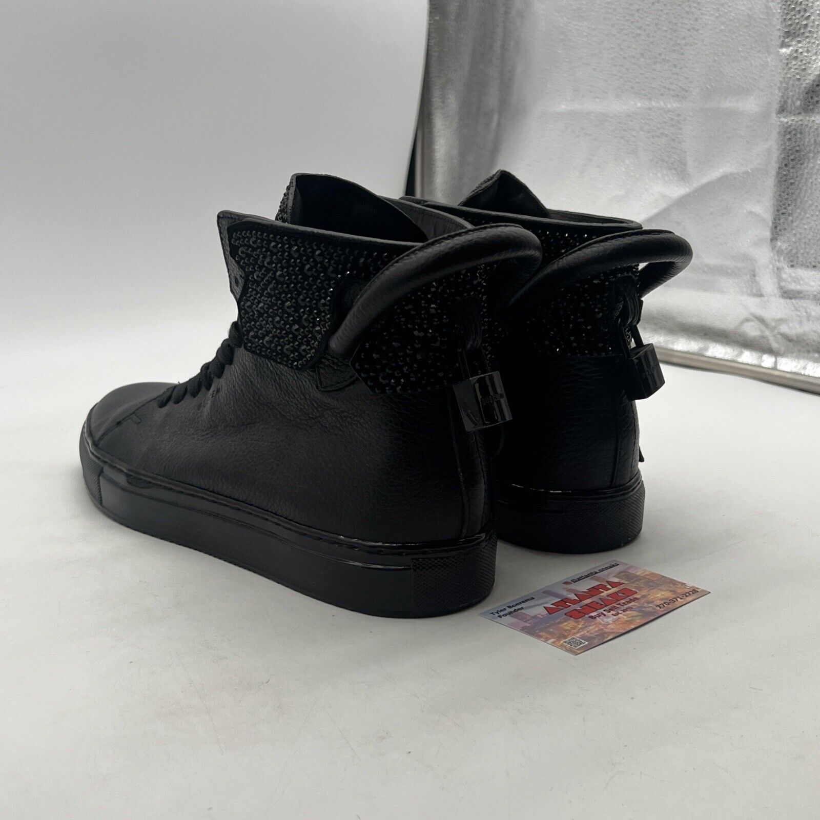 Size 10 - Buscemi Men's All Black Leather High-Top Sneakers