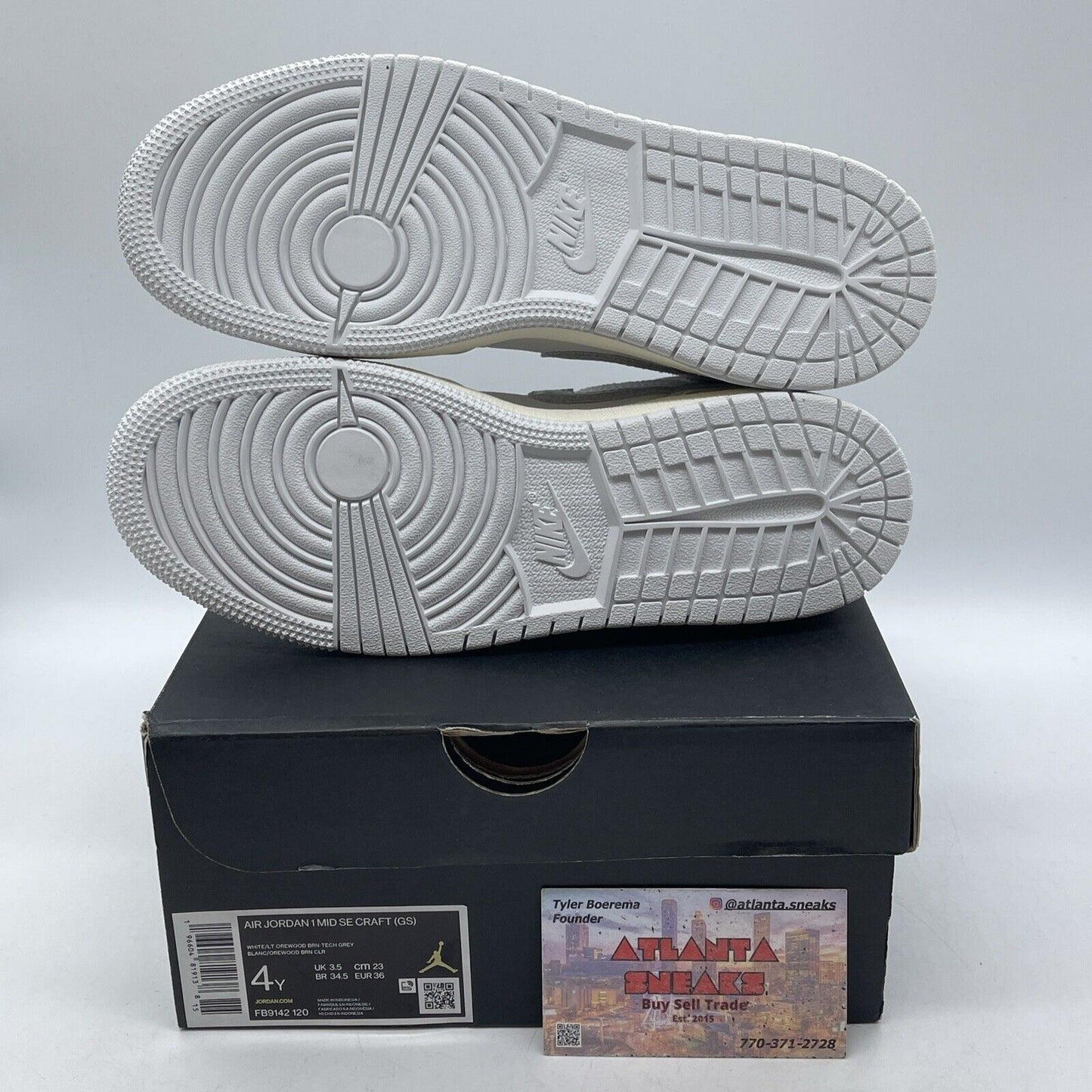 Size 4Y - Air Jordan 1 Mid Craft SE White Brown Gray Suede Leather (FB9142-120)
