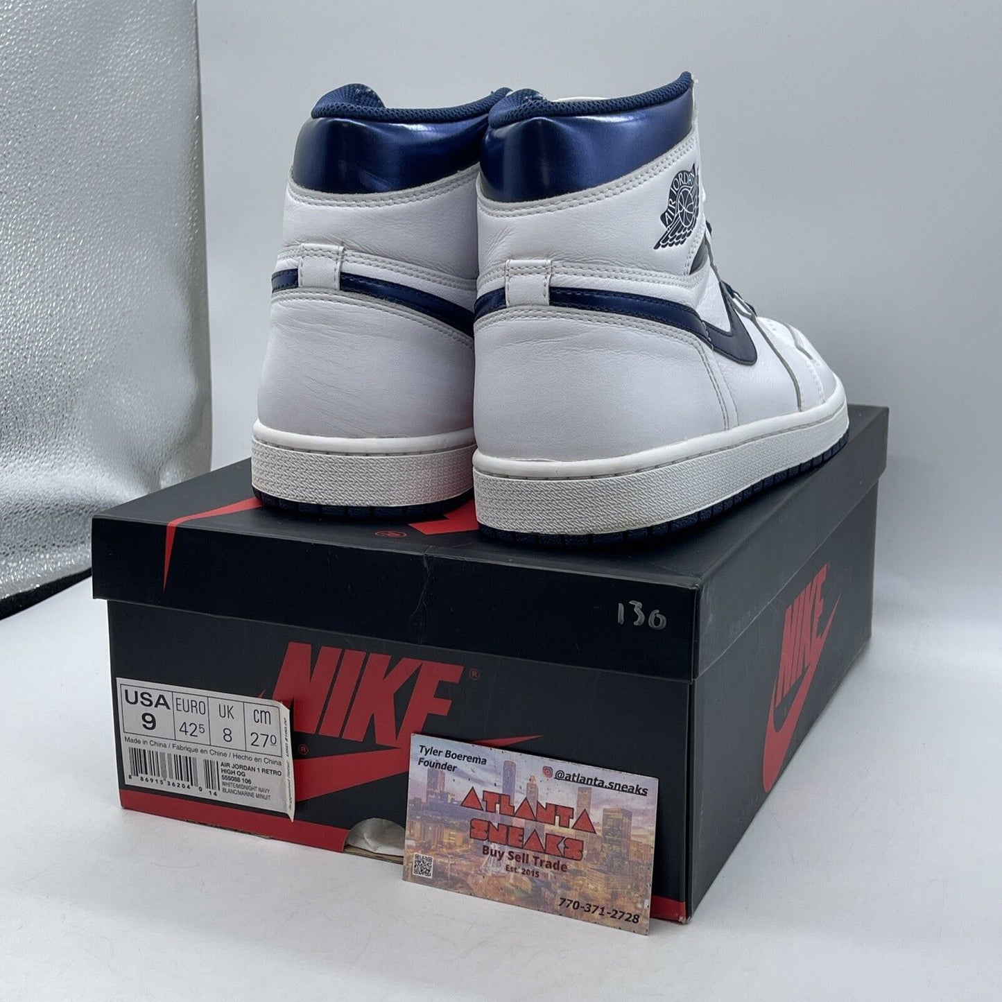 Size 9 - Air Jordan 1 Retro OG High Metallic Navy White Leather (555088-106)