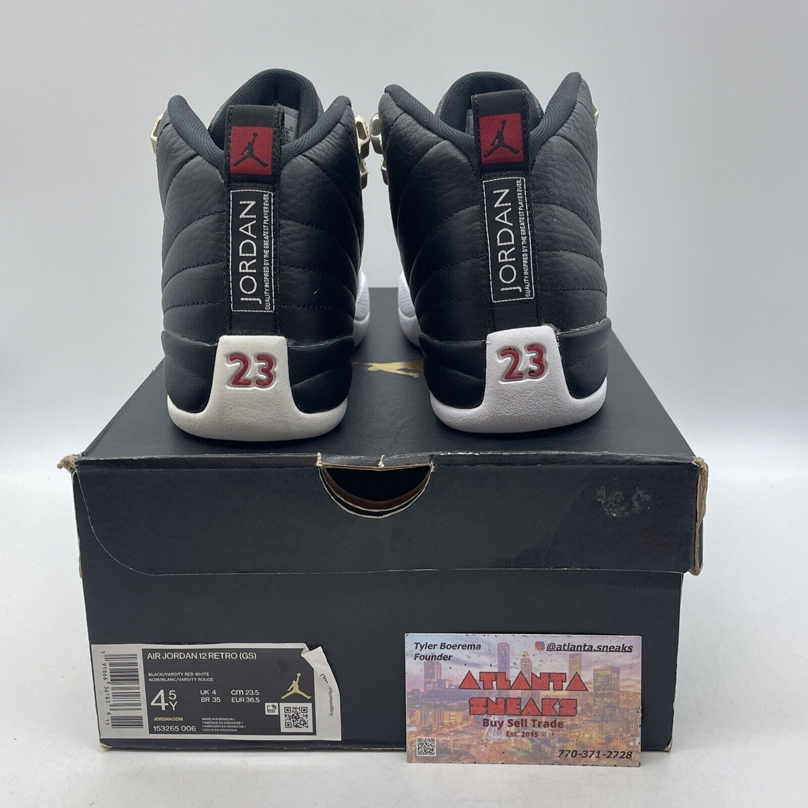 Size 4.5 - Jordan 12 Retro Mid Playoff Black White Gold Leather (153265-006)
