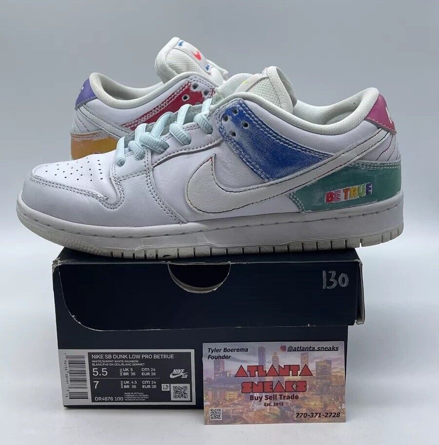 Size 5.5 - Nike Dunk SB Low Be True White Blue Pink Green Leather (DR4876-100)