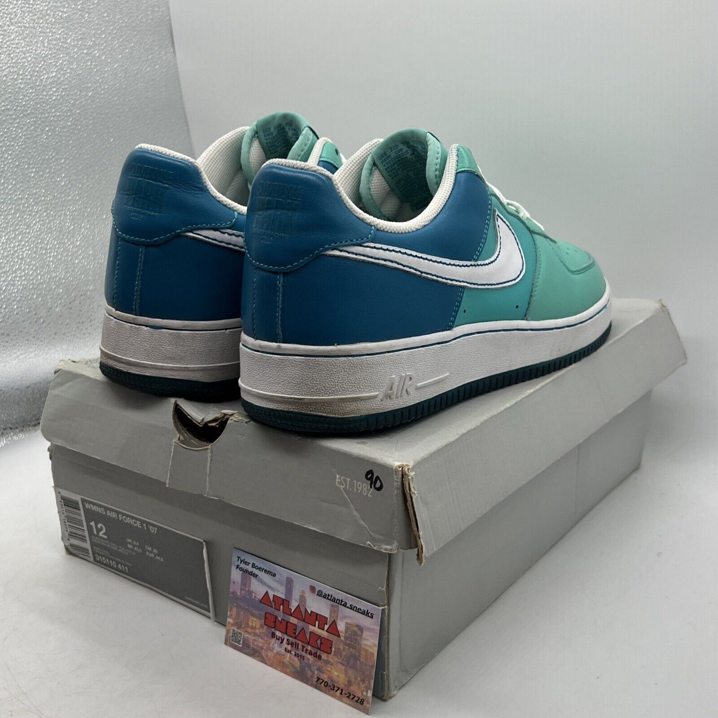 Size 12 - Nike Air Force 1 '07 Azure W White Blue Leather (315115-411)