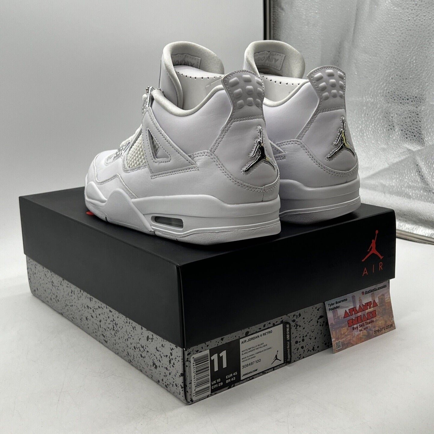 Size 11 - Jordan 4 Retro Mid Pure Money Silver Leather (308497-100)