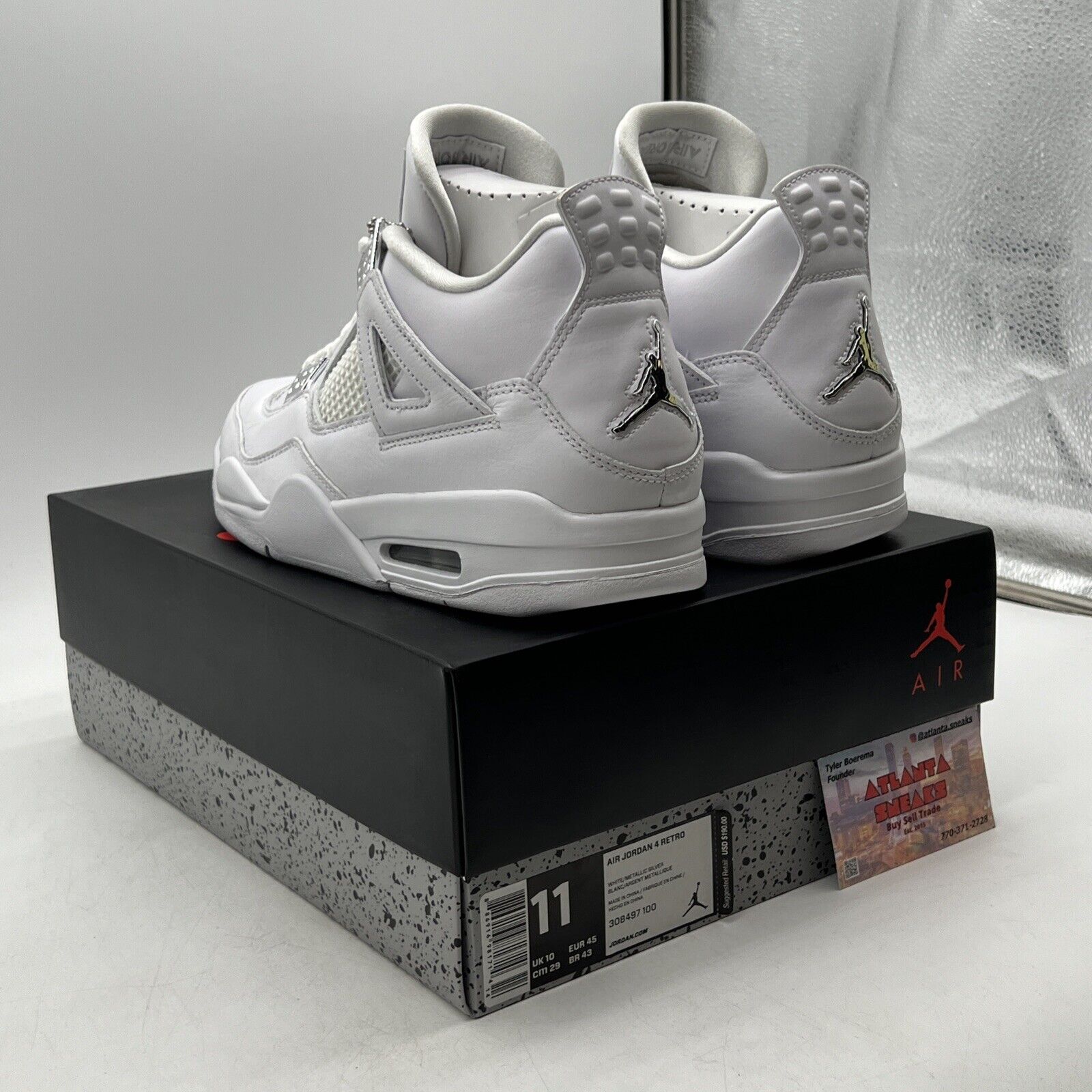 Size 11 - Jordan 4 Retro Mid Pure Money Silver Leather (308497-100)