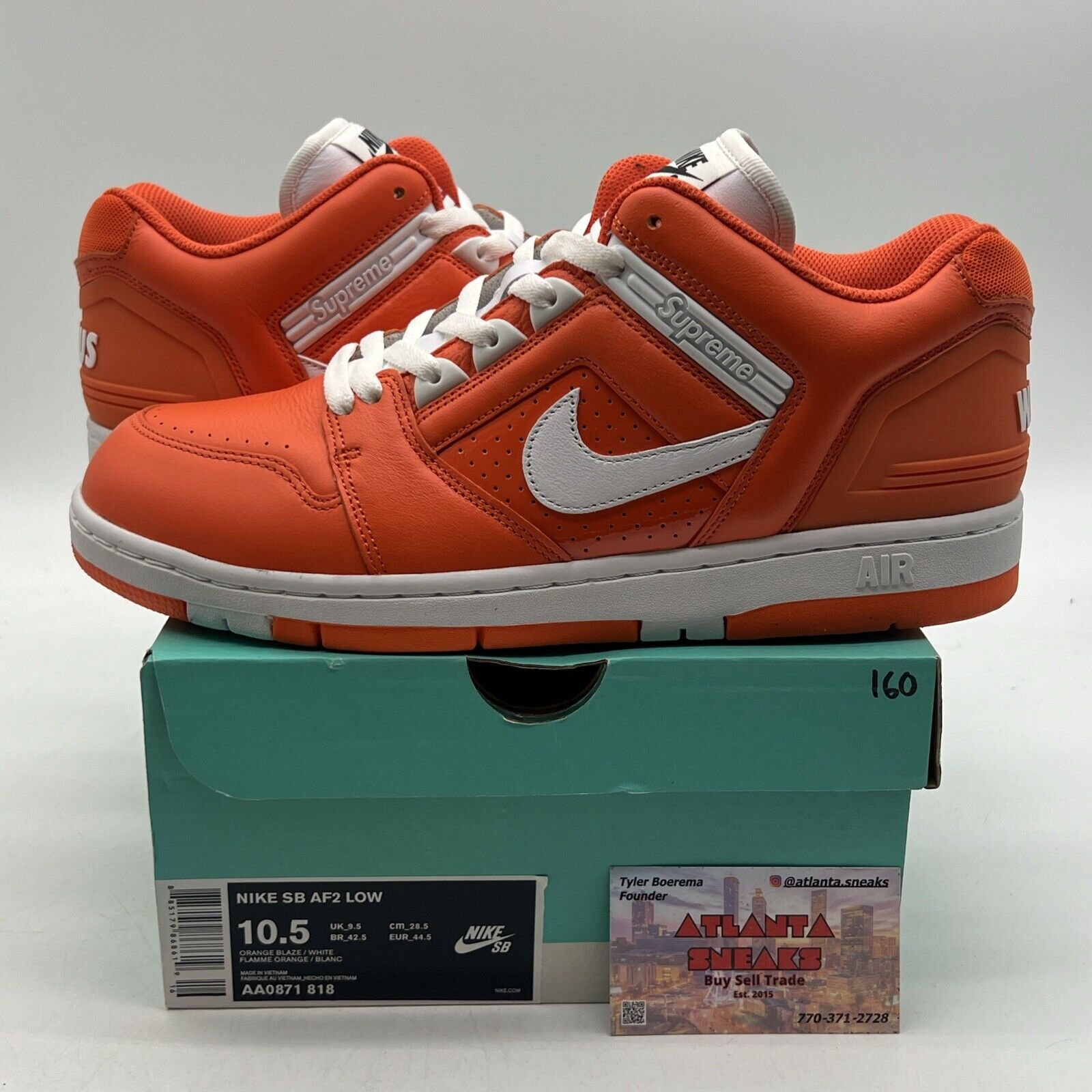 Size 10.5 - Nike Supreme x Air Force 2 Orange Leather (AA0871-818)