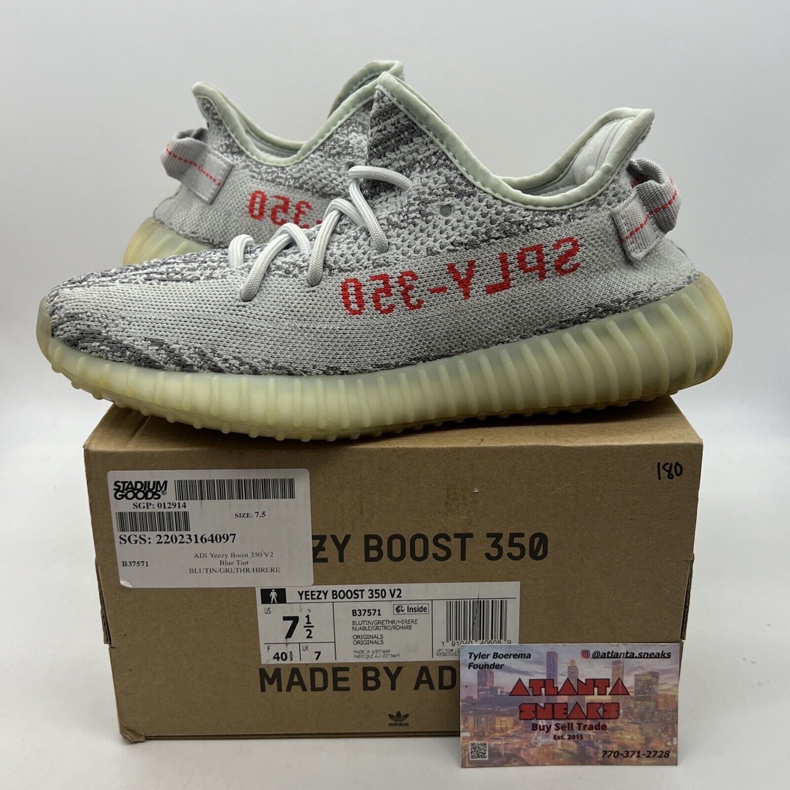 Size 7.5 - adidas Yeezy Boost 350 V2 Low Blue Tint Grey Red (B37571)