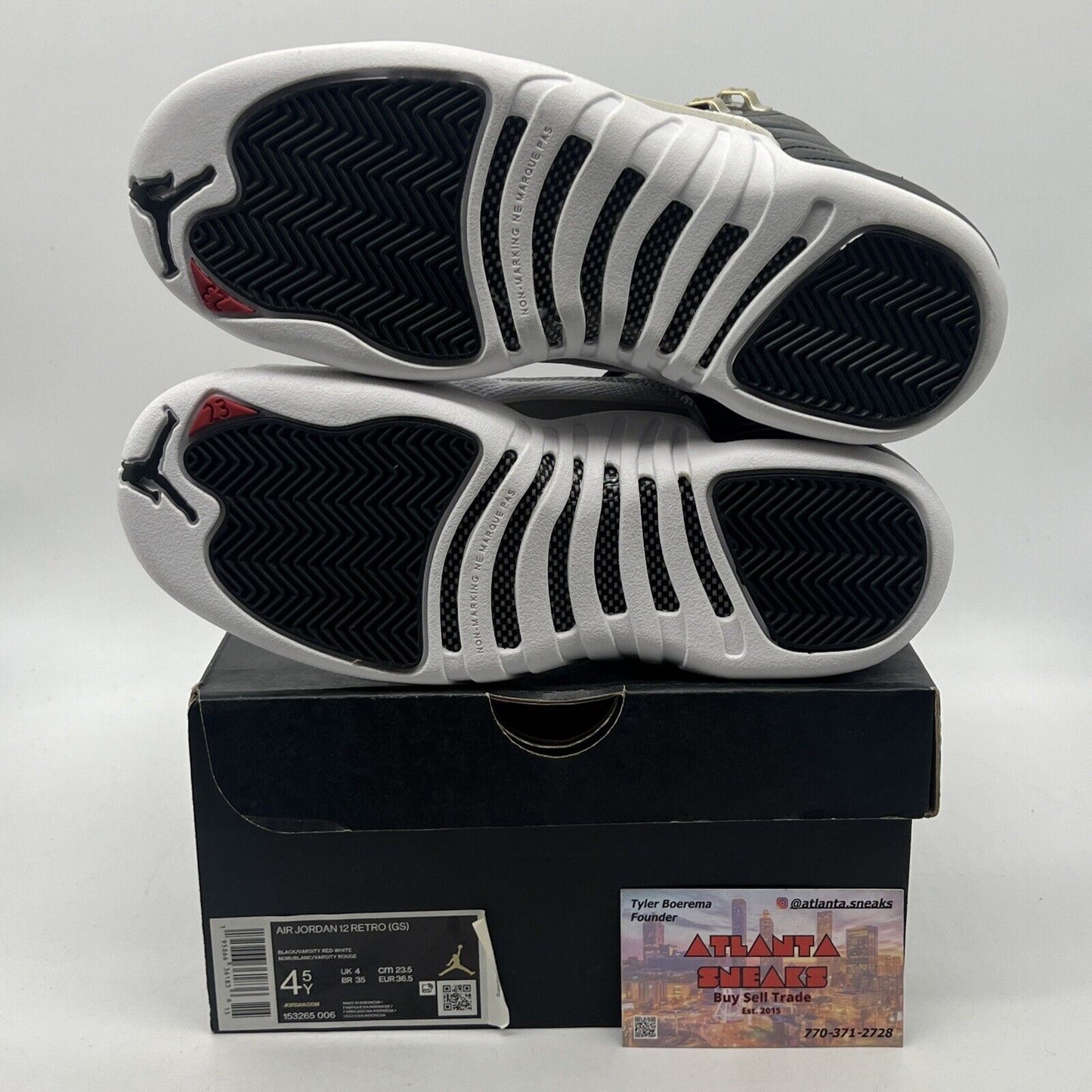 Size 4.5 - Jordan 12 Retro Mid Playoff Black White Leather (153265-006)