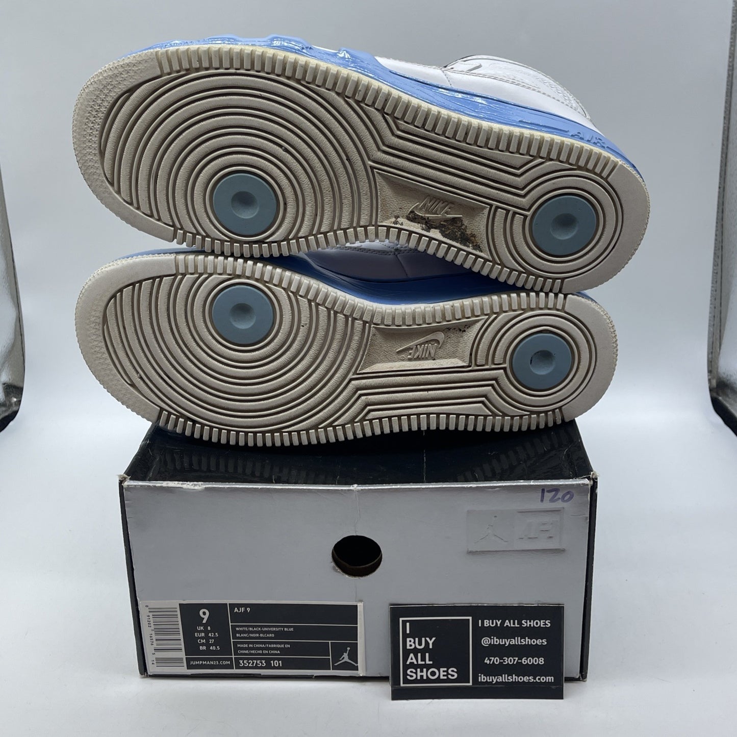 Size 9 - Air Jordan Fusion 9 White Black Blue Leather (352753-101)
