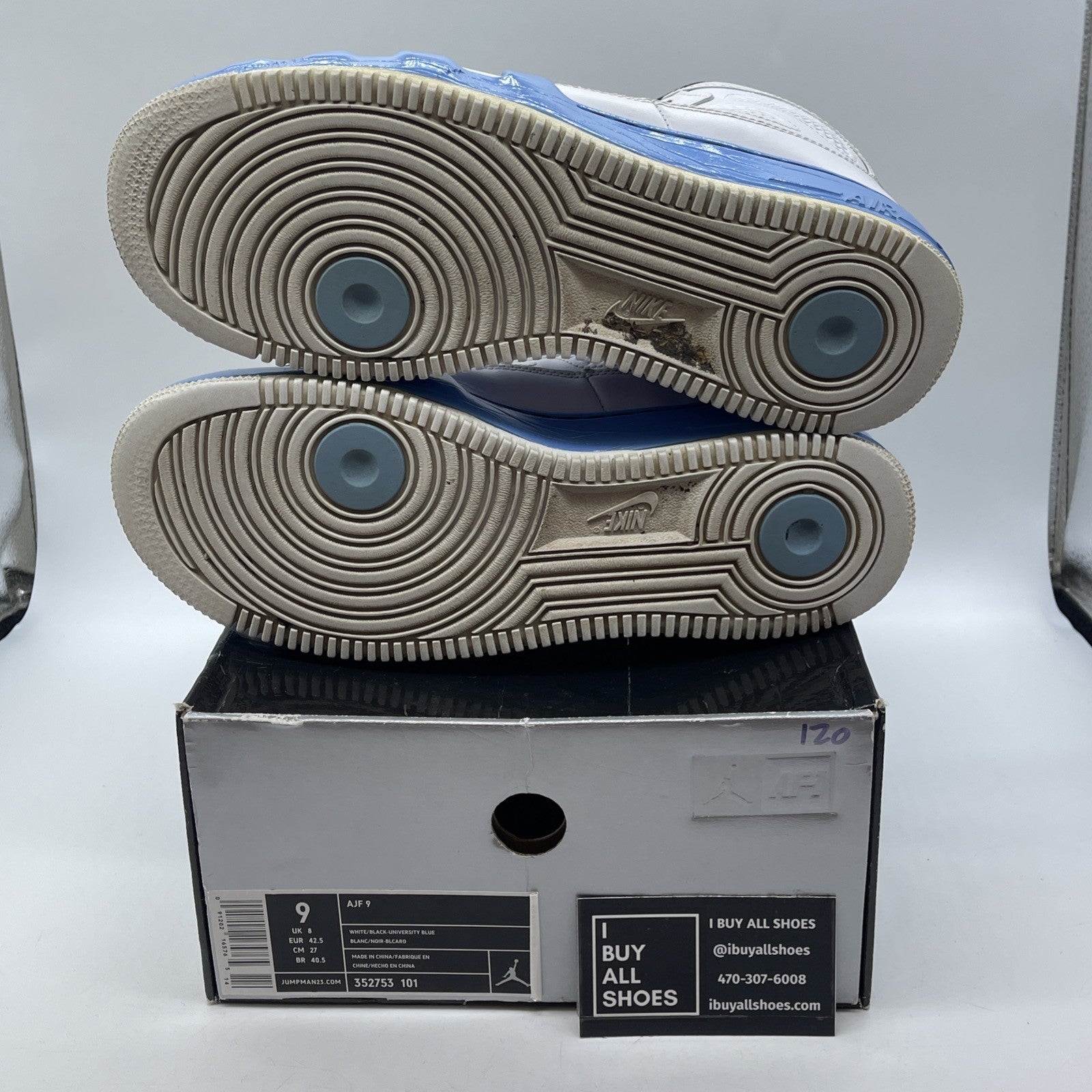 Size 9 - Air Jordan Fusion 9 White Black Blue Leather (352753-101)