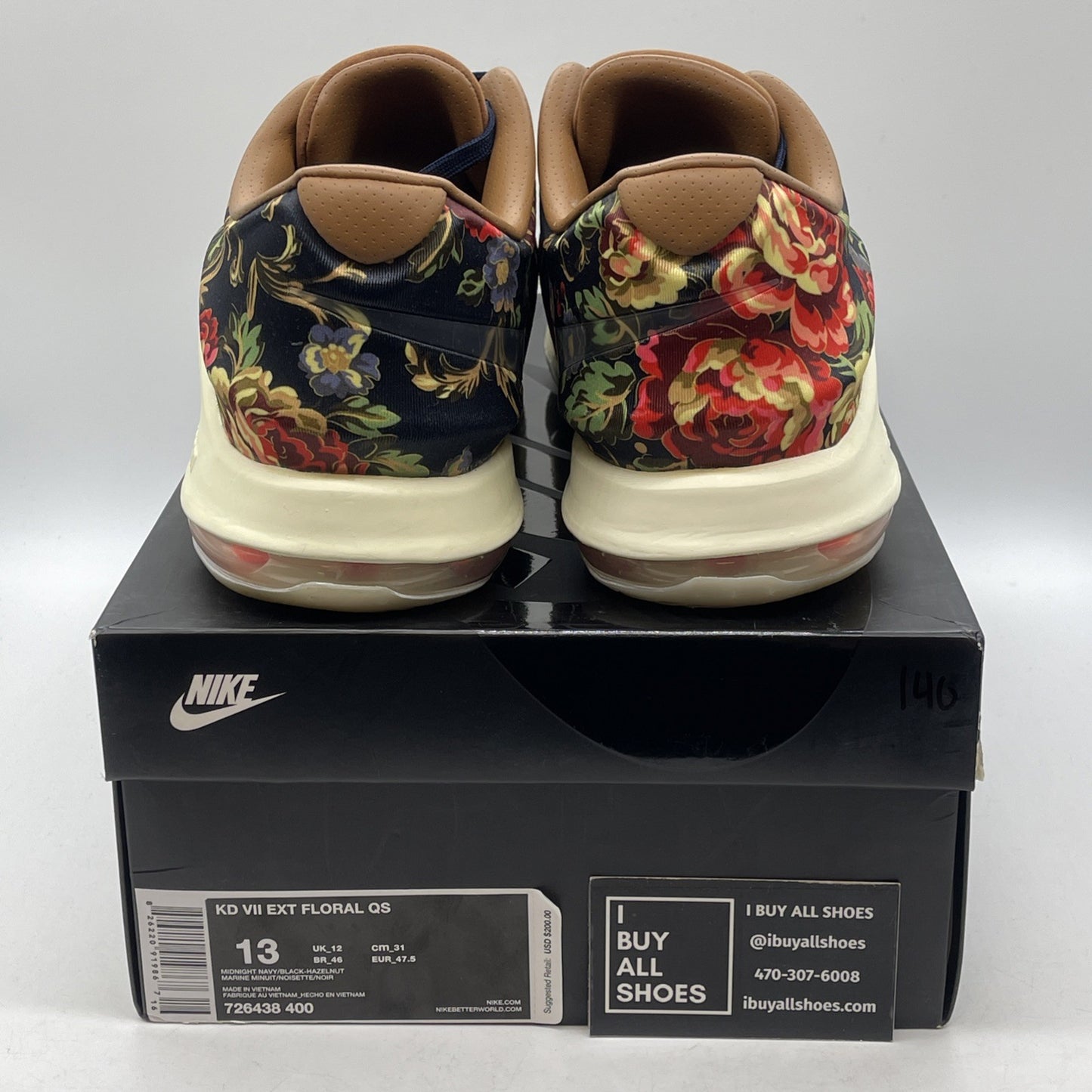 Size 13 - Nike KD 7 EXT QS Floral Brown Black Suede Leather (726438-400)