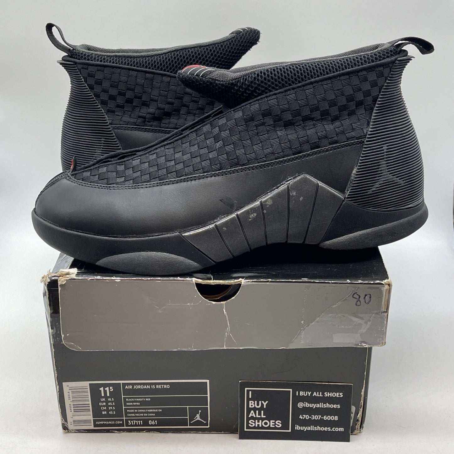 Size 11.5 - Air Jordan 15 Retro 2007 Stealth Black Leather (317111-061)